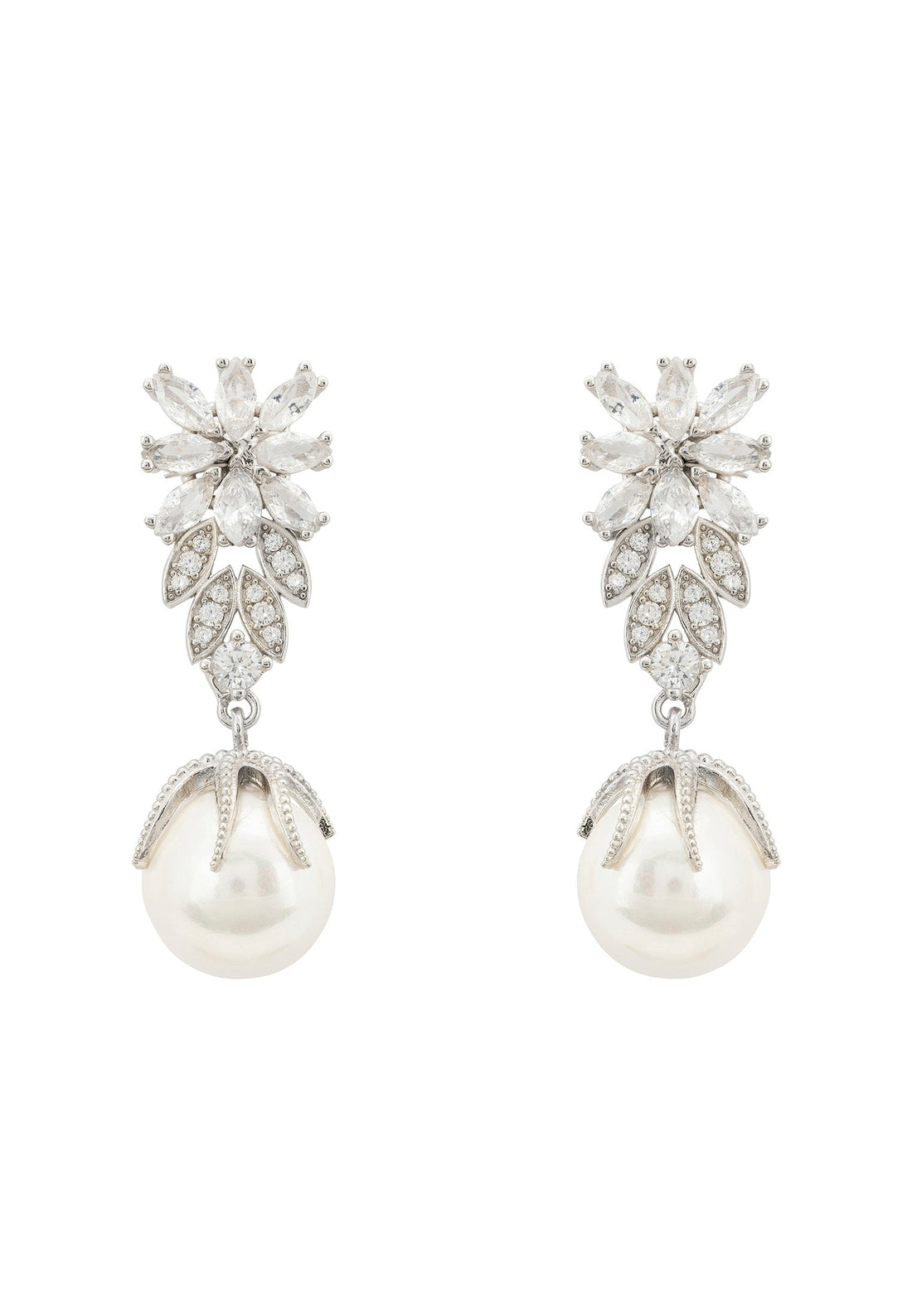 Primrose Baroque Pearl Earrings Silver White