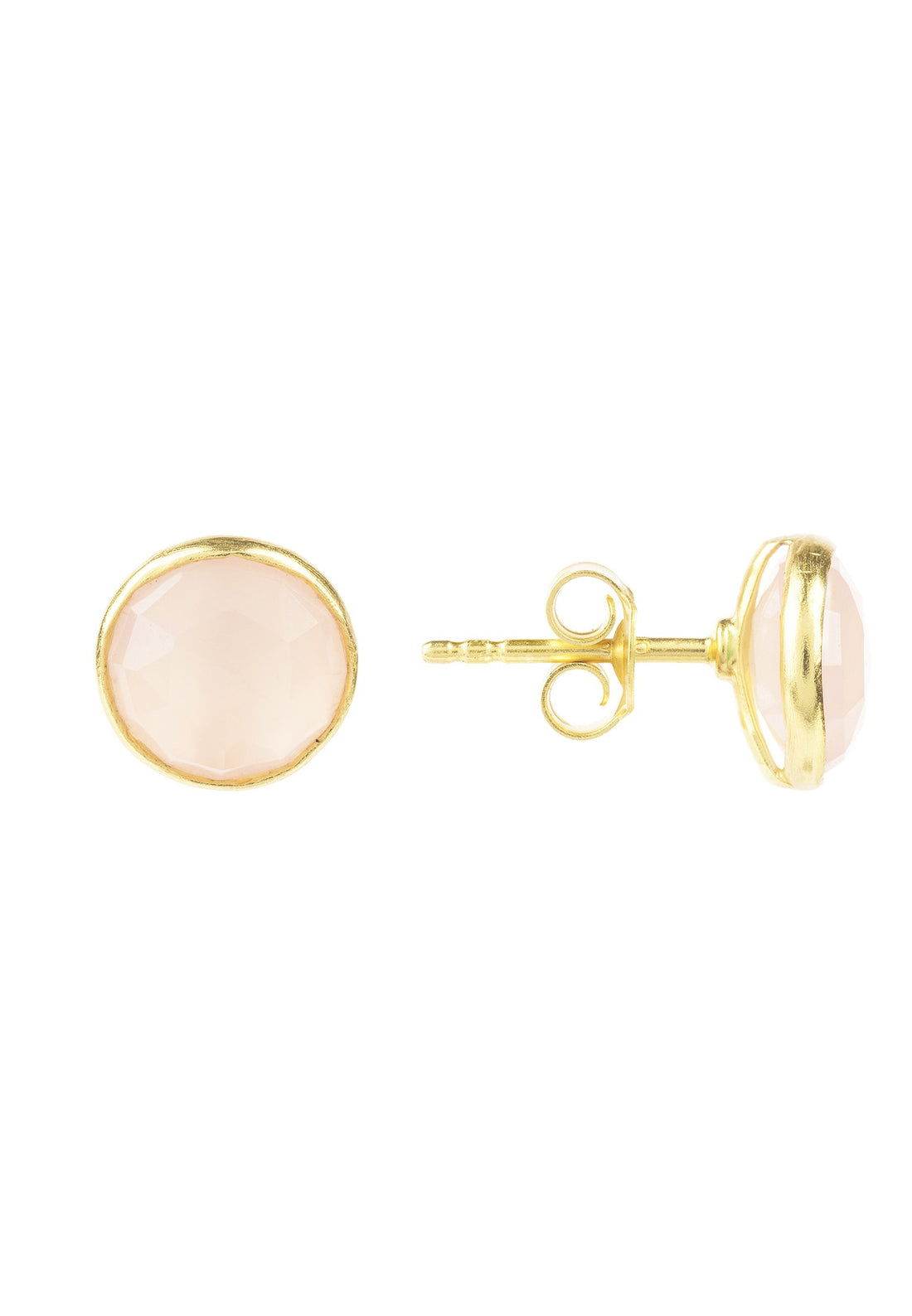 Medium Circle Gemstone Earrings Gold Rose Quartz