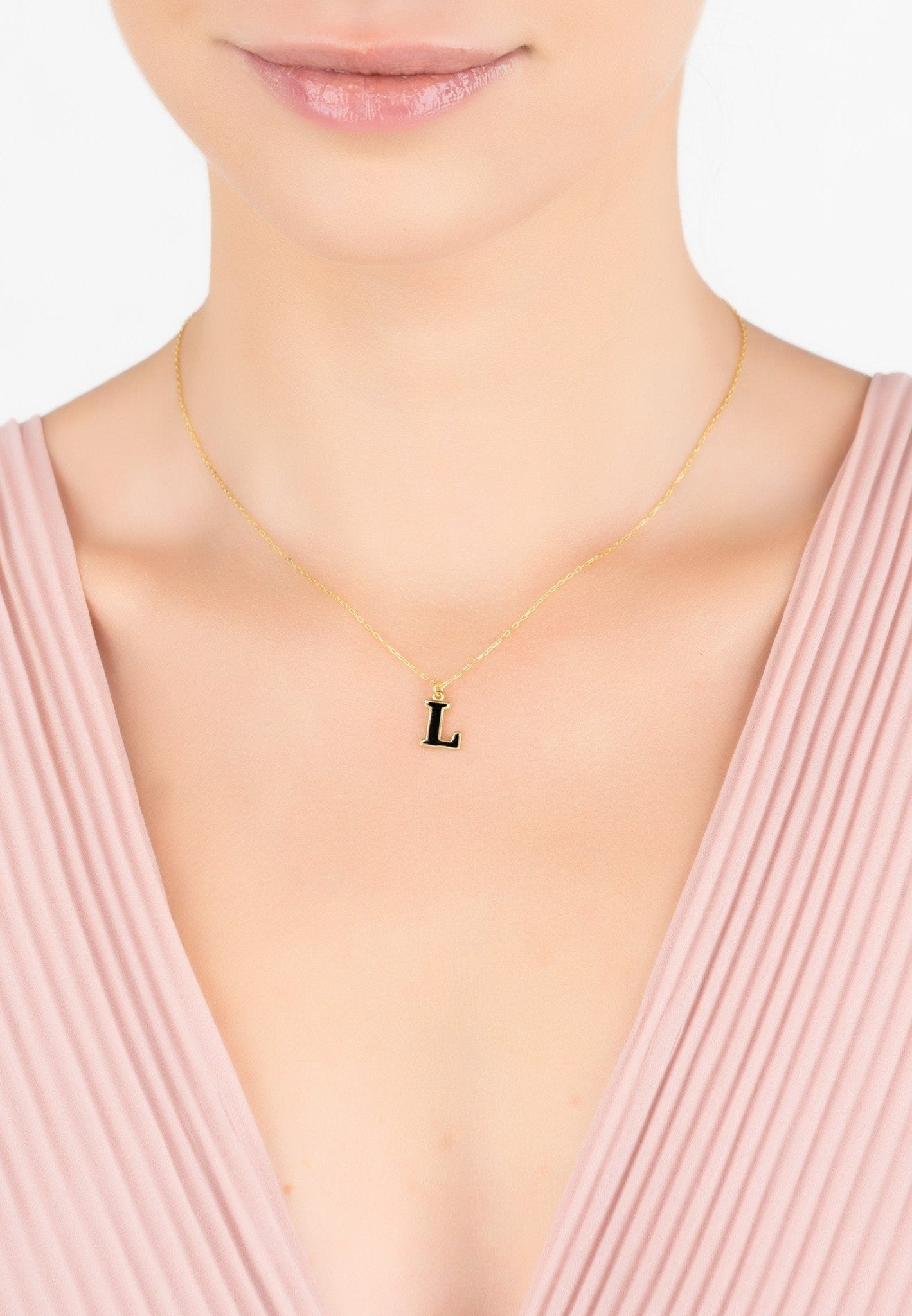 Initial Enamel Necklace Gold L