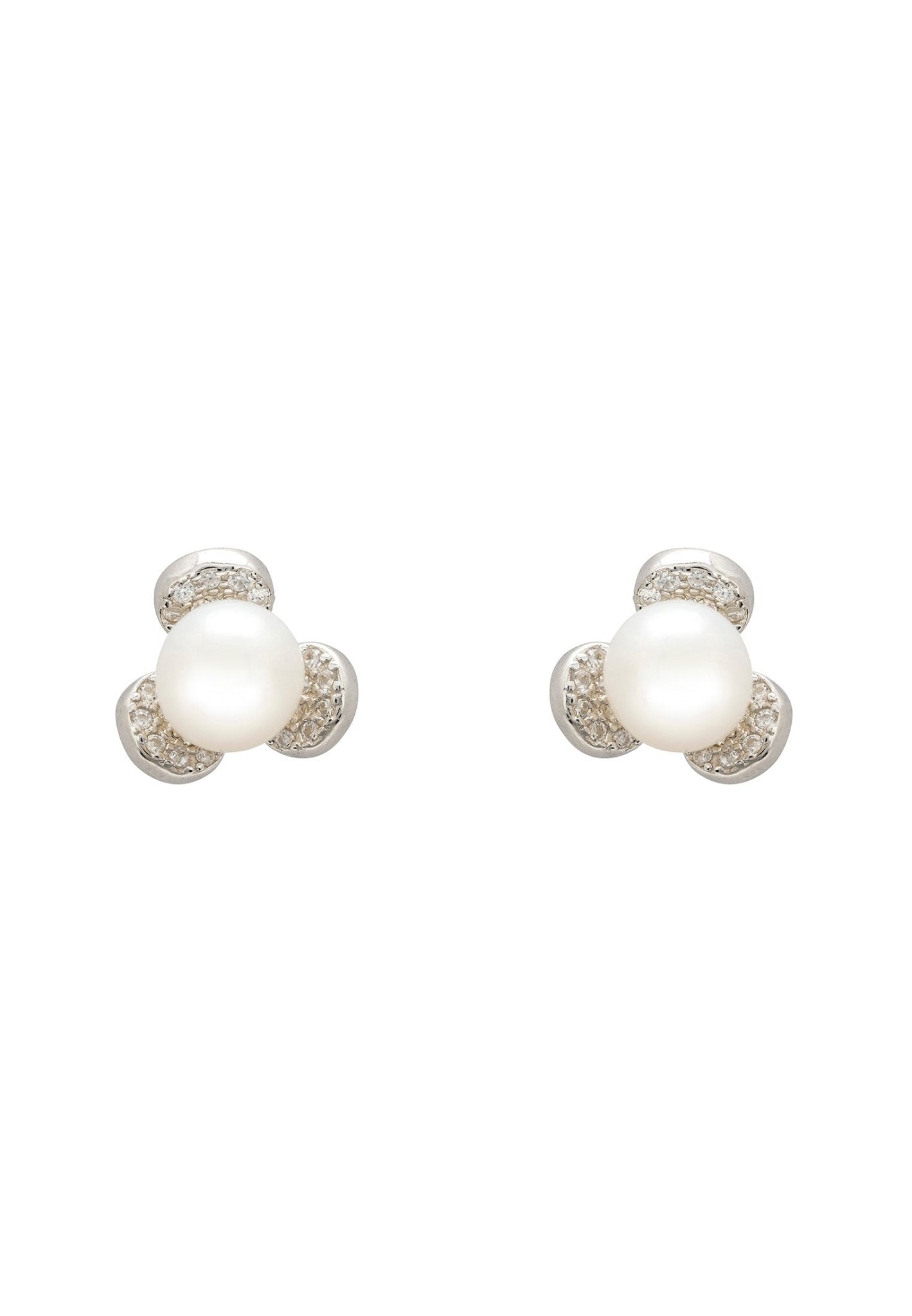 Pearl Posy Stud Earrings Silver