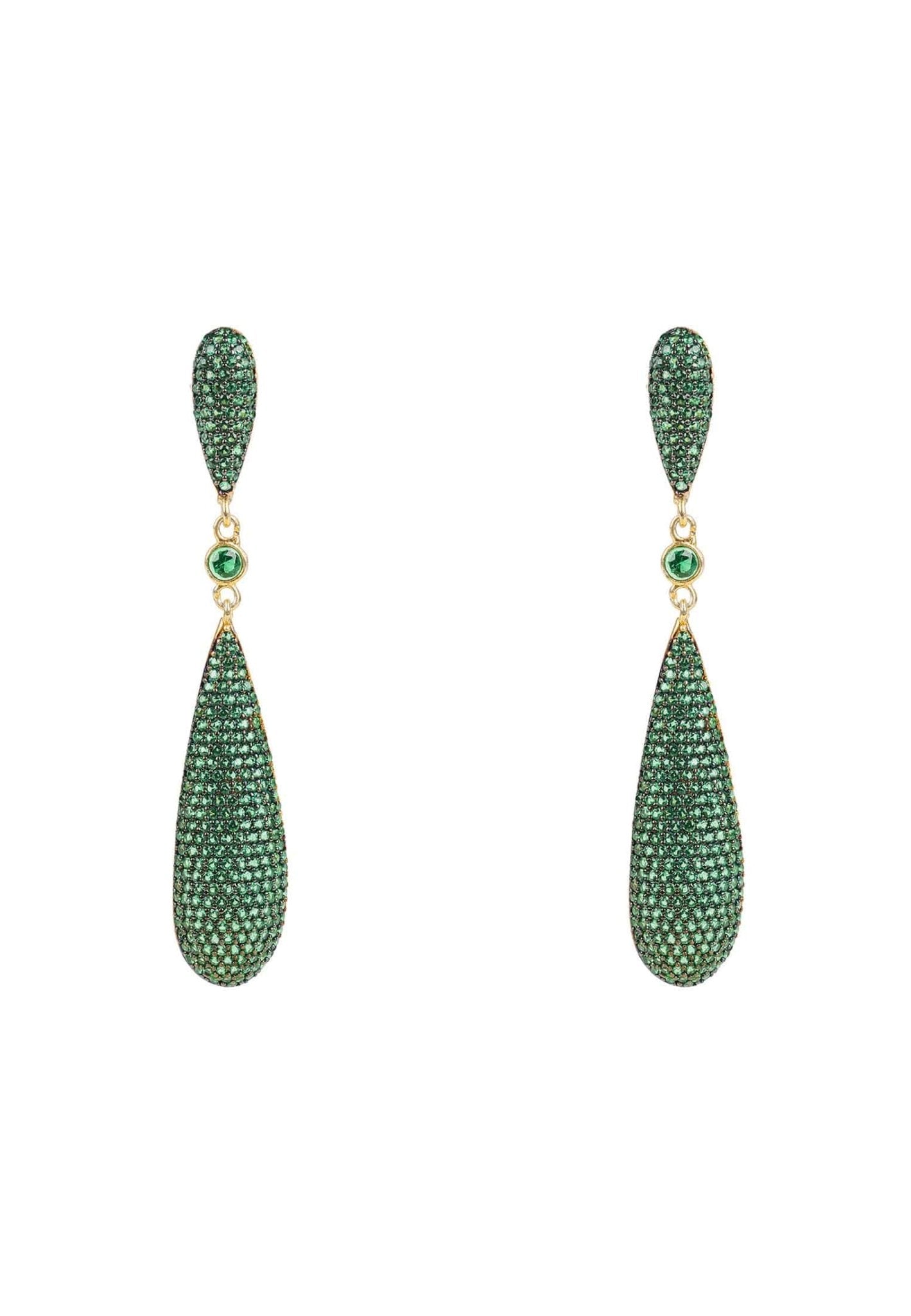 Latelita Long Drop Earrings Emerald Green Cz