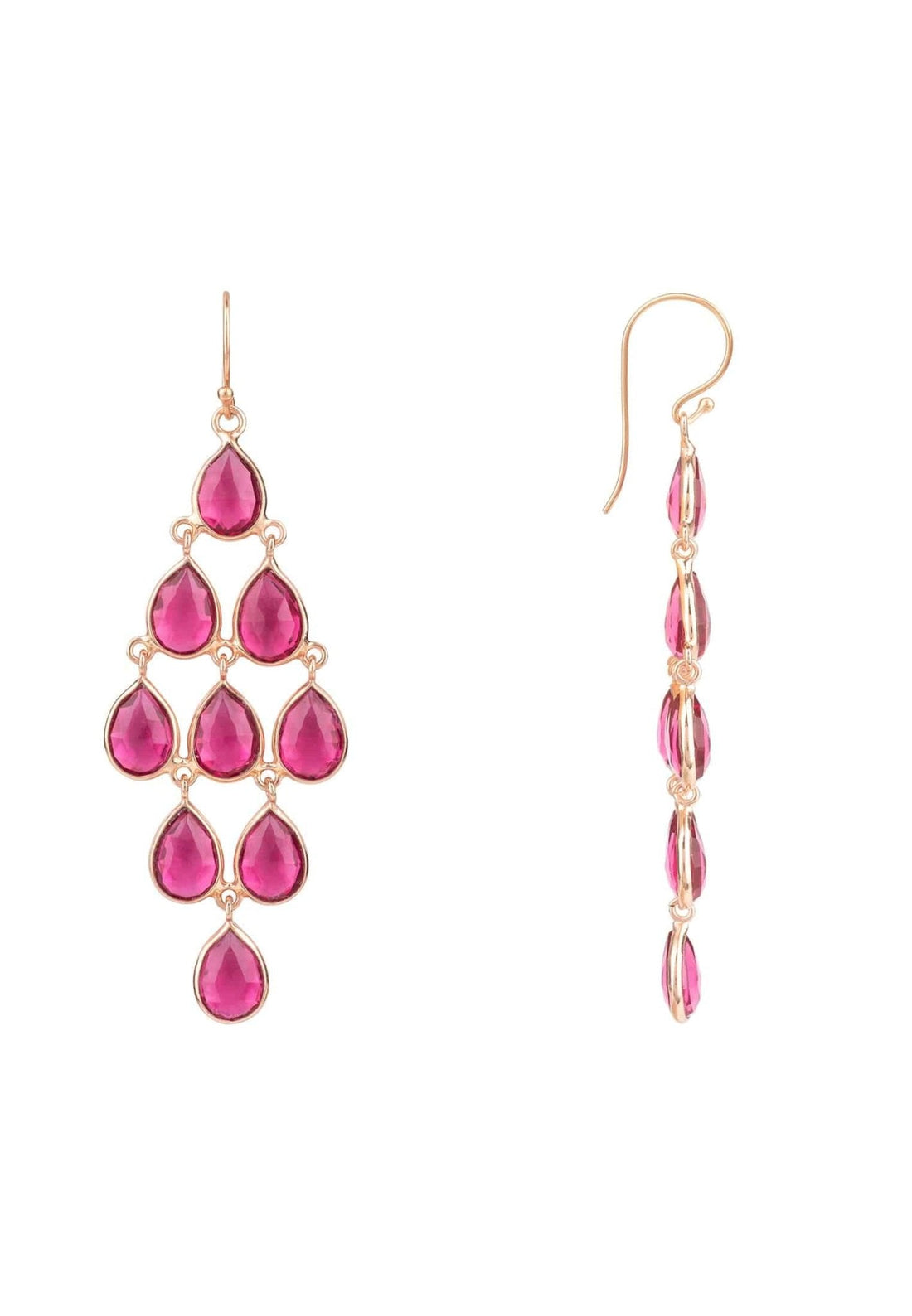 Erviola Gemstone Cascade Earrings Rose Gold Pink Tourmaline