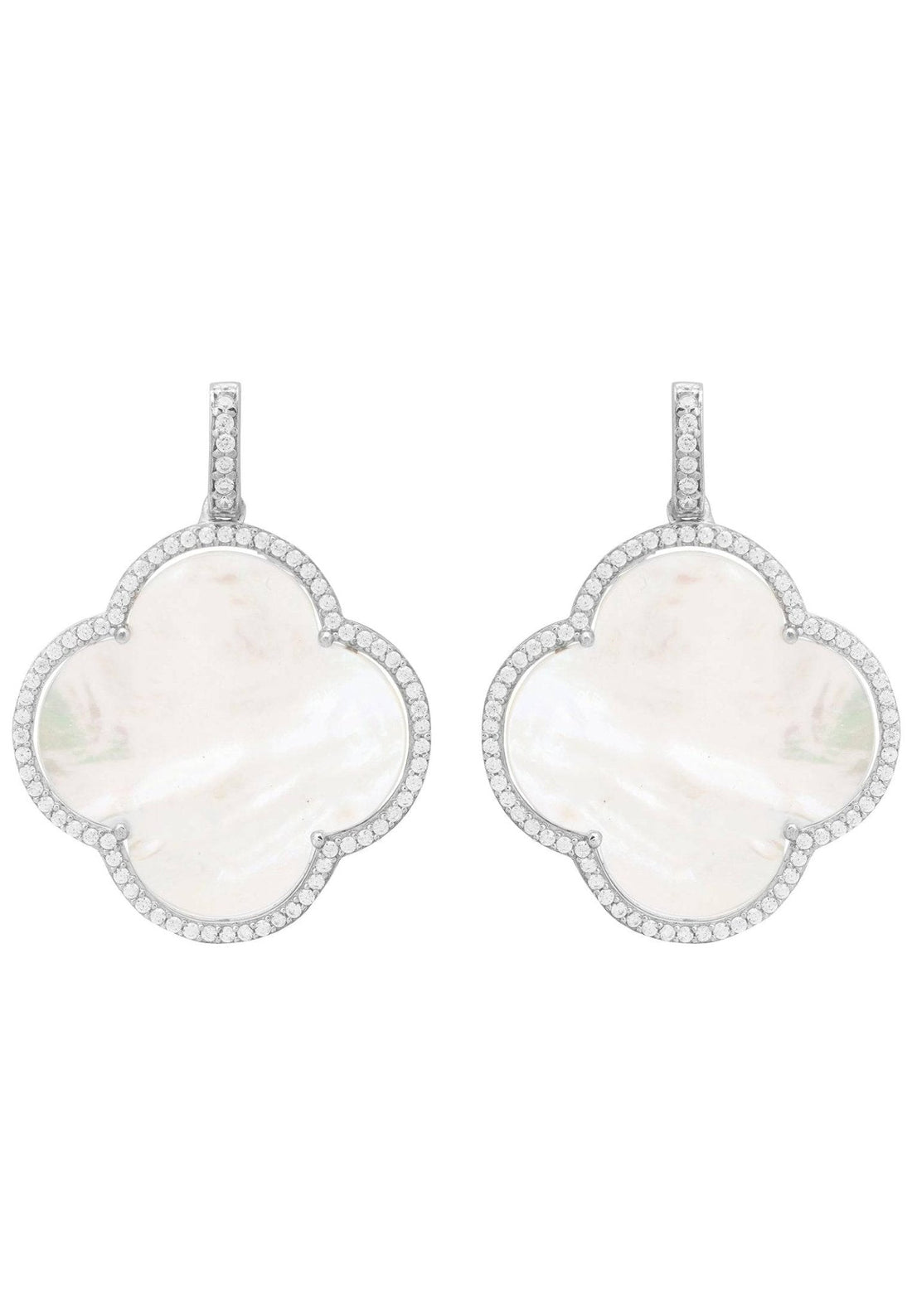 Open Clover Large Mother of Pearl Gemstone Earrings Silver