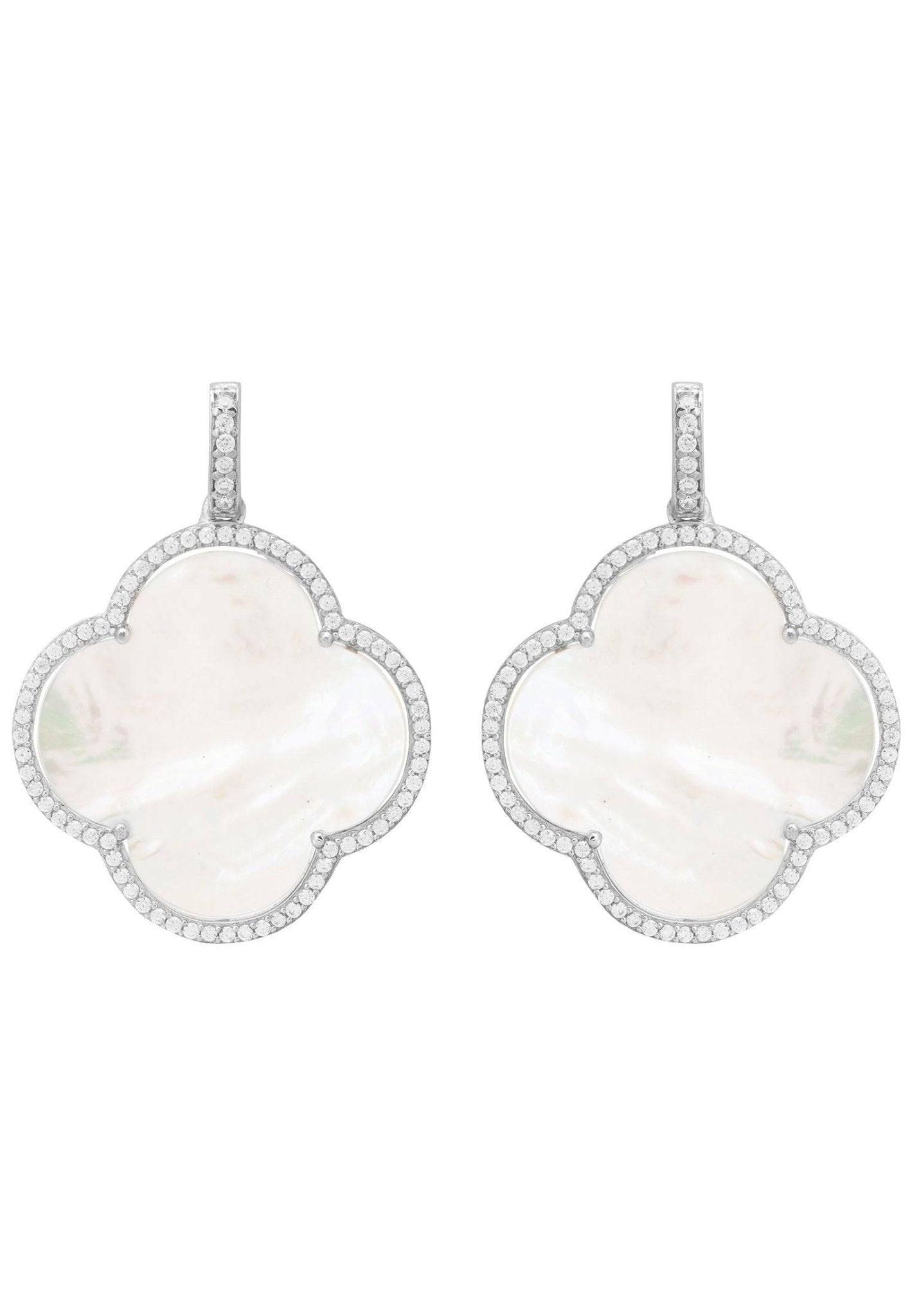 Open Clover Large Mother of Pearl Gemstone Earrings Silver