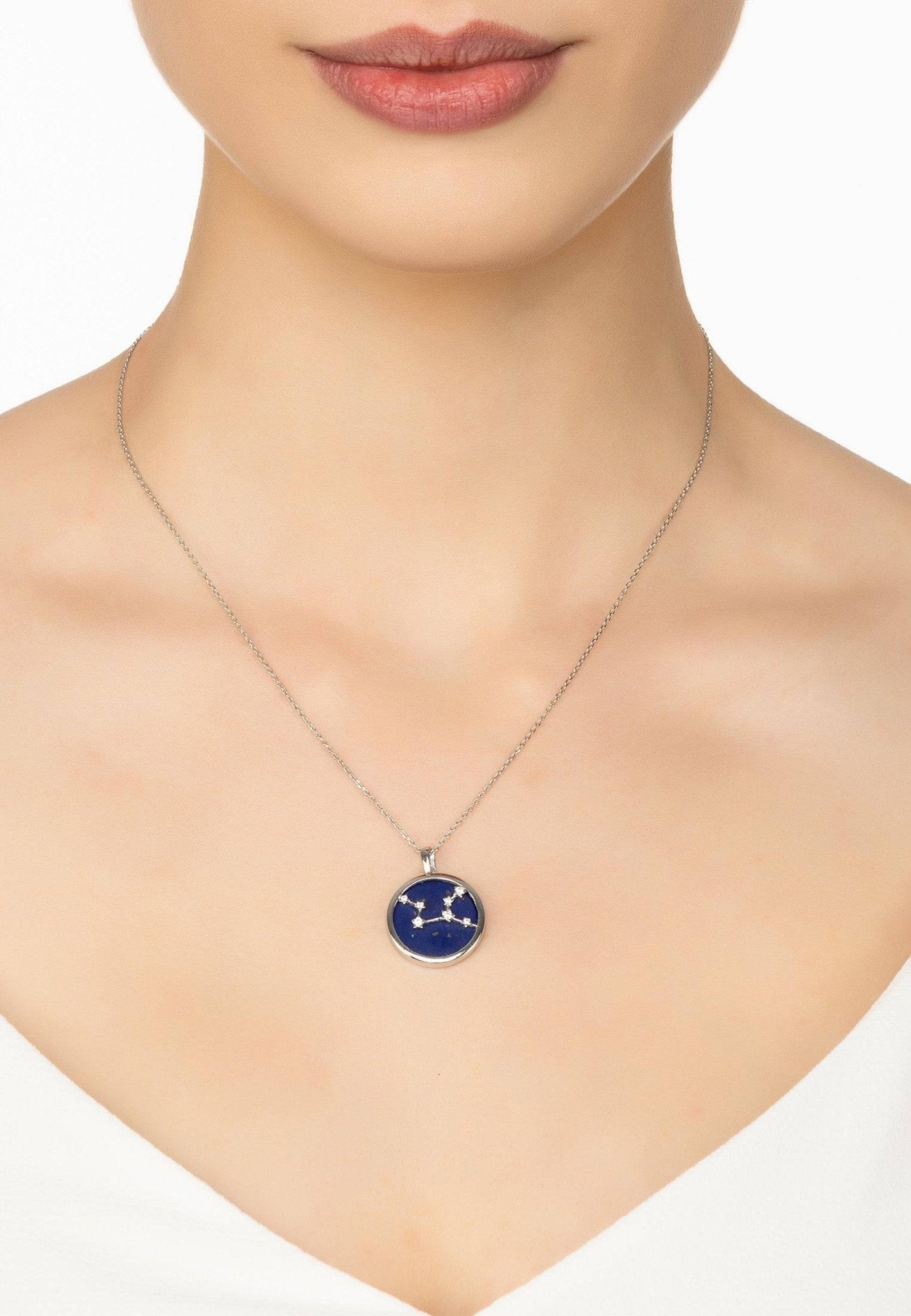 Zodiac Lapis Lazuli Gemstone Star Constellation Pendant Necklace Silver Virgo