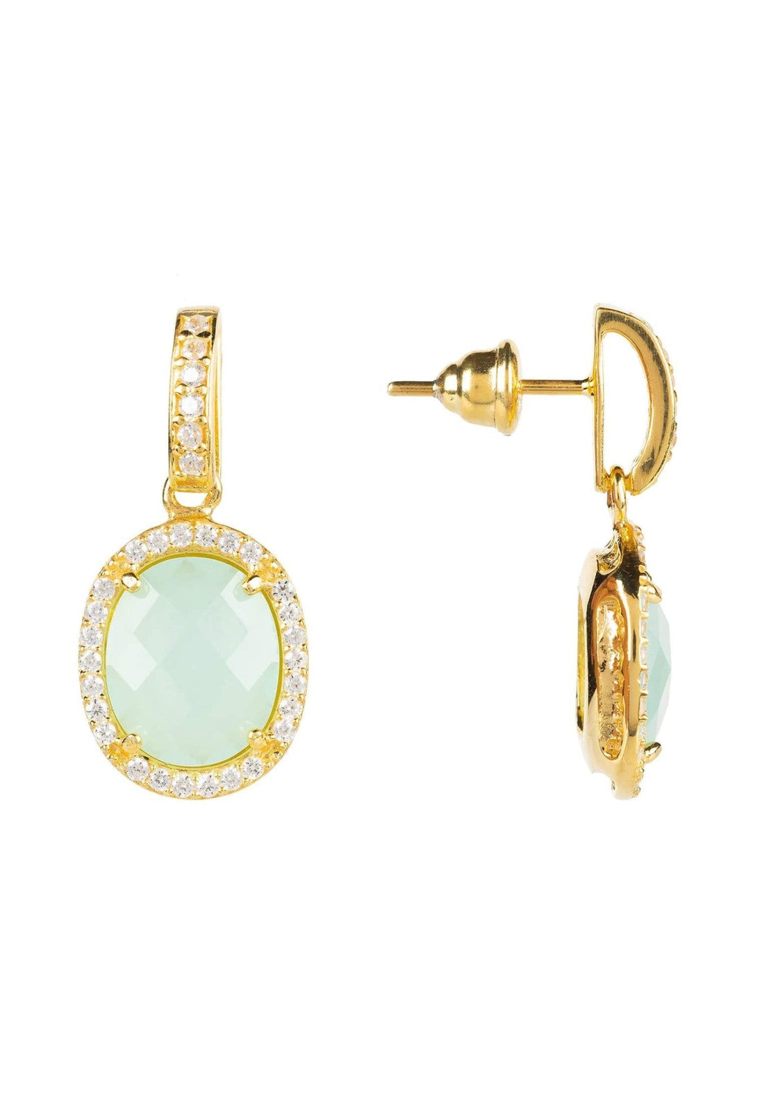 Beatrice Oval Gemstone Drop Earrings Gold Aqua Chalcedony