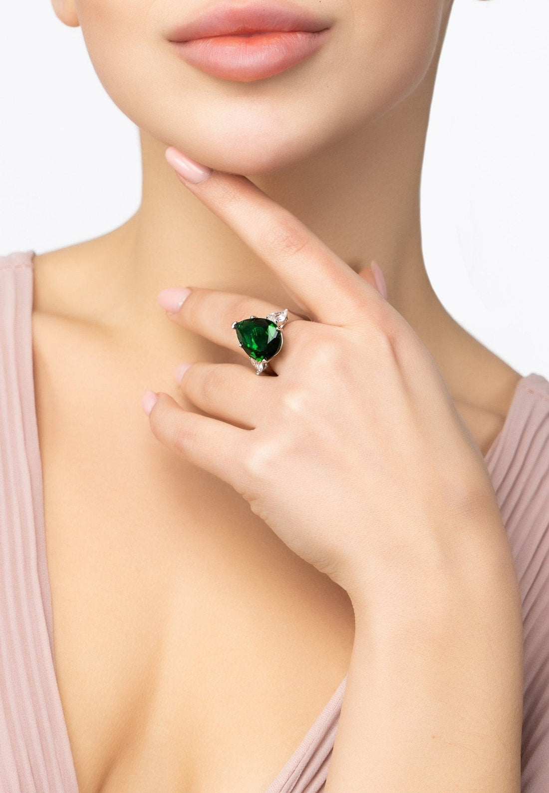 Rania Teardrop Gemstone Ring Silver Emerald