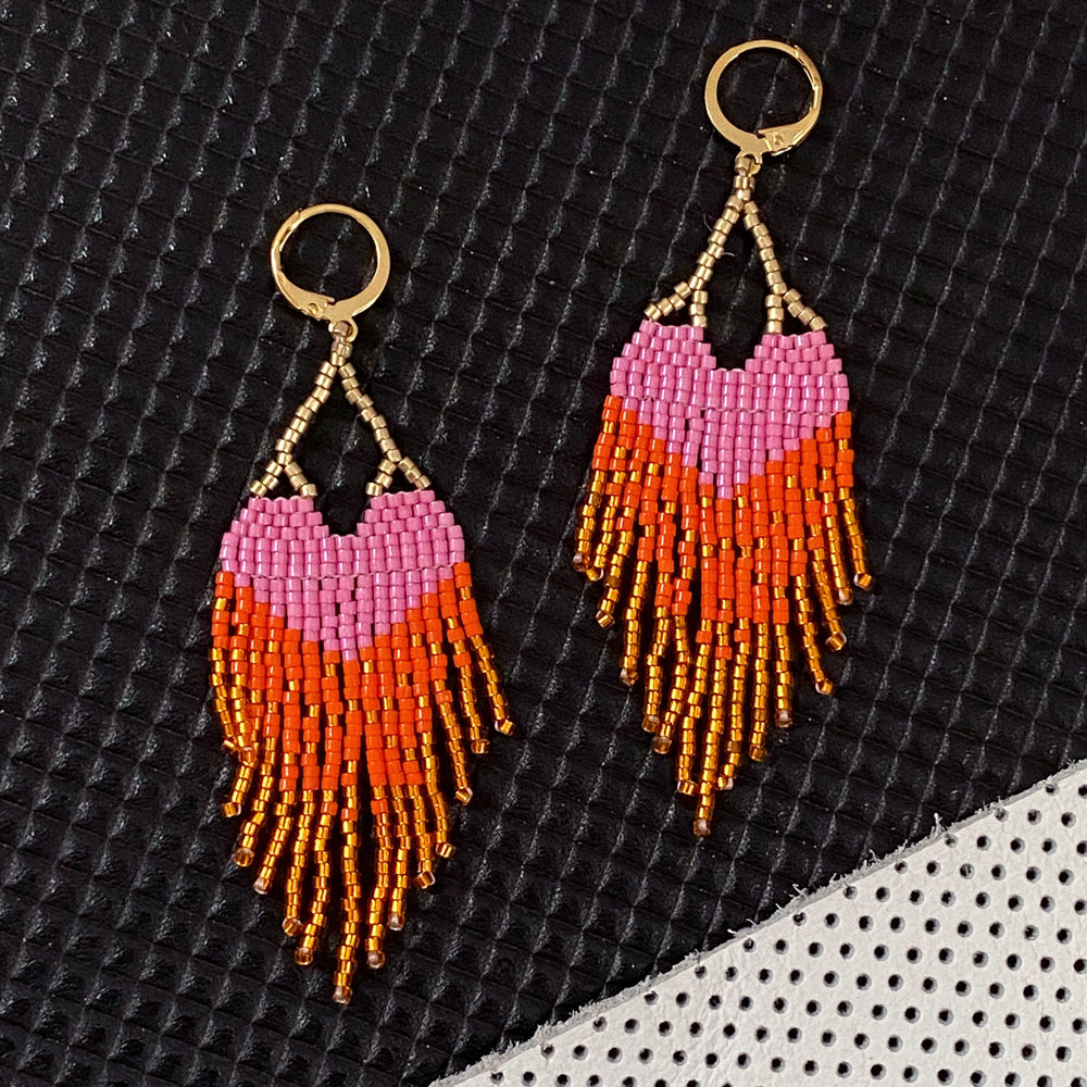 LOVE Pink Heart Ombre Fringe Earrings