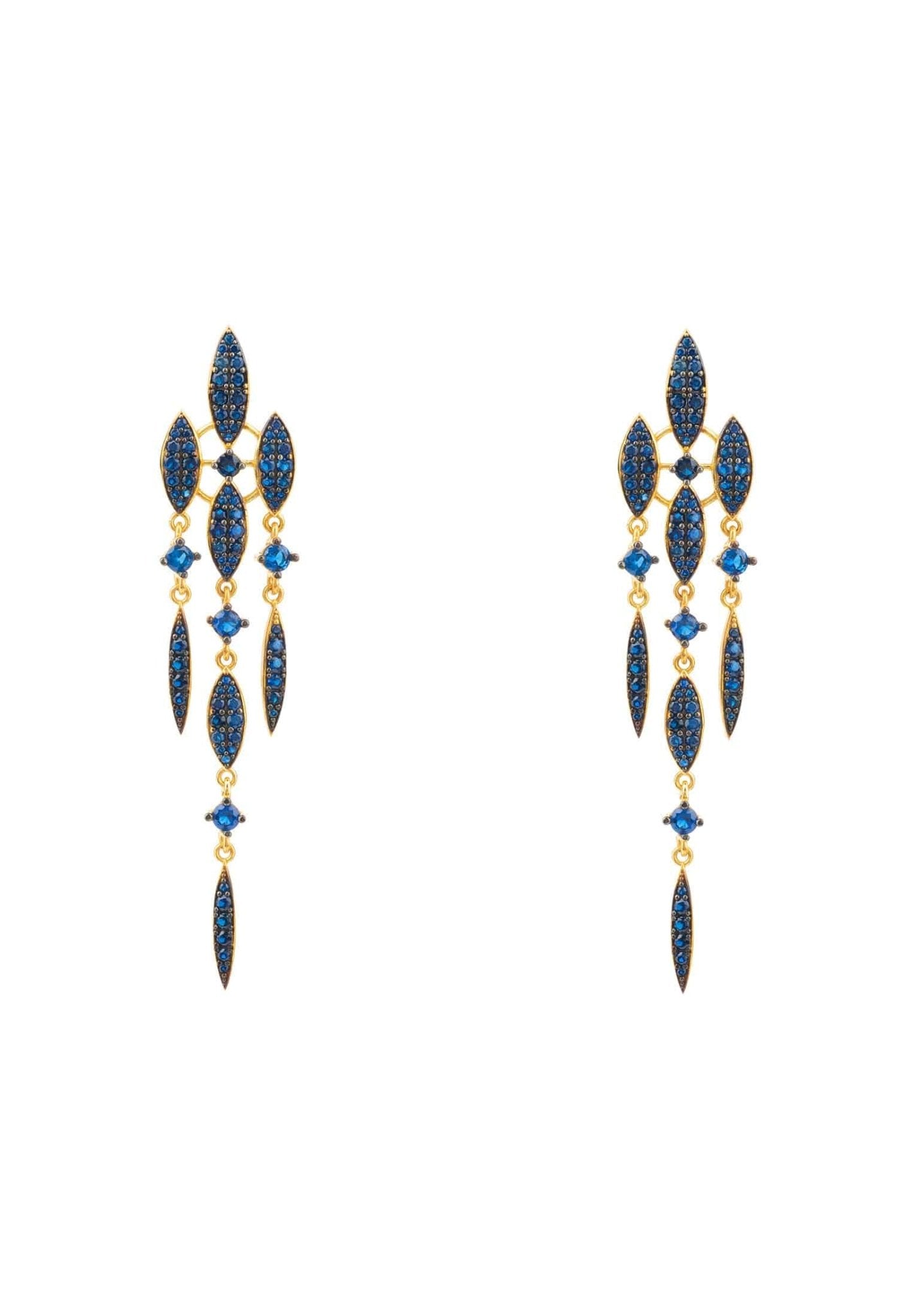 Valencia Statement Drop Earring Sapphire Blue Cz Gold