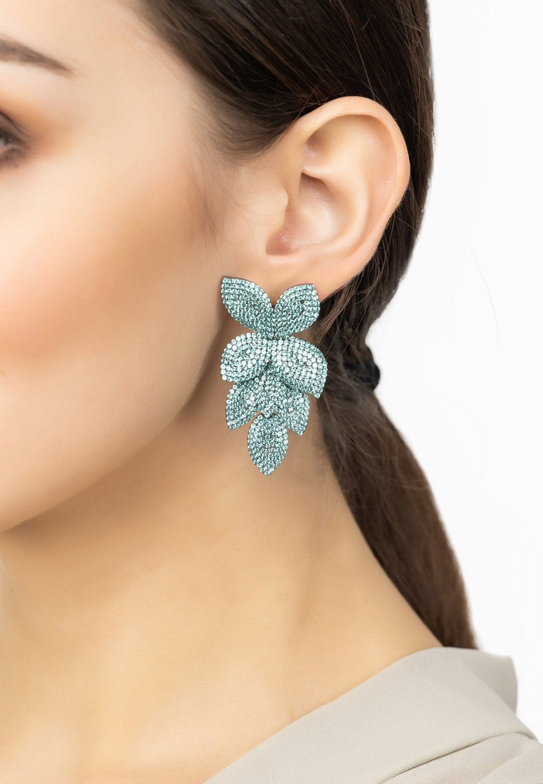 Petal Cascading Flower Earrings Aqua