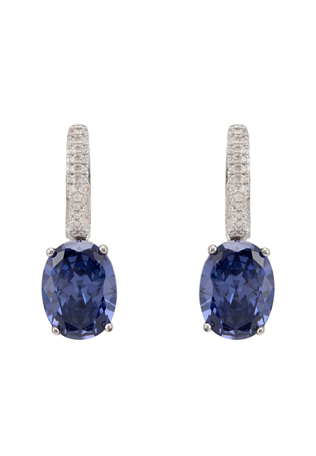 Alexandra Oval Drop Earrings Silver Tanzanite