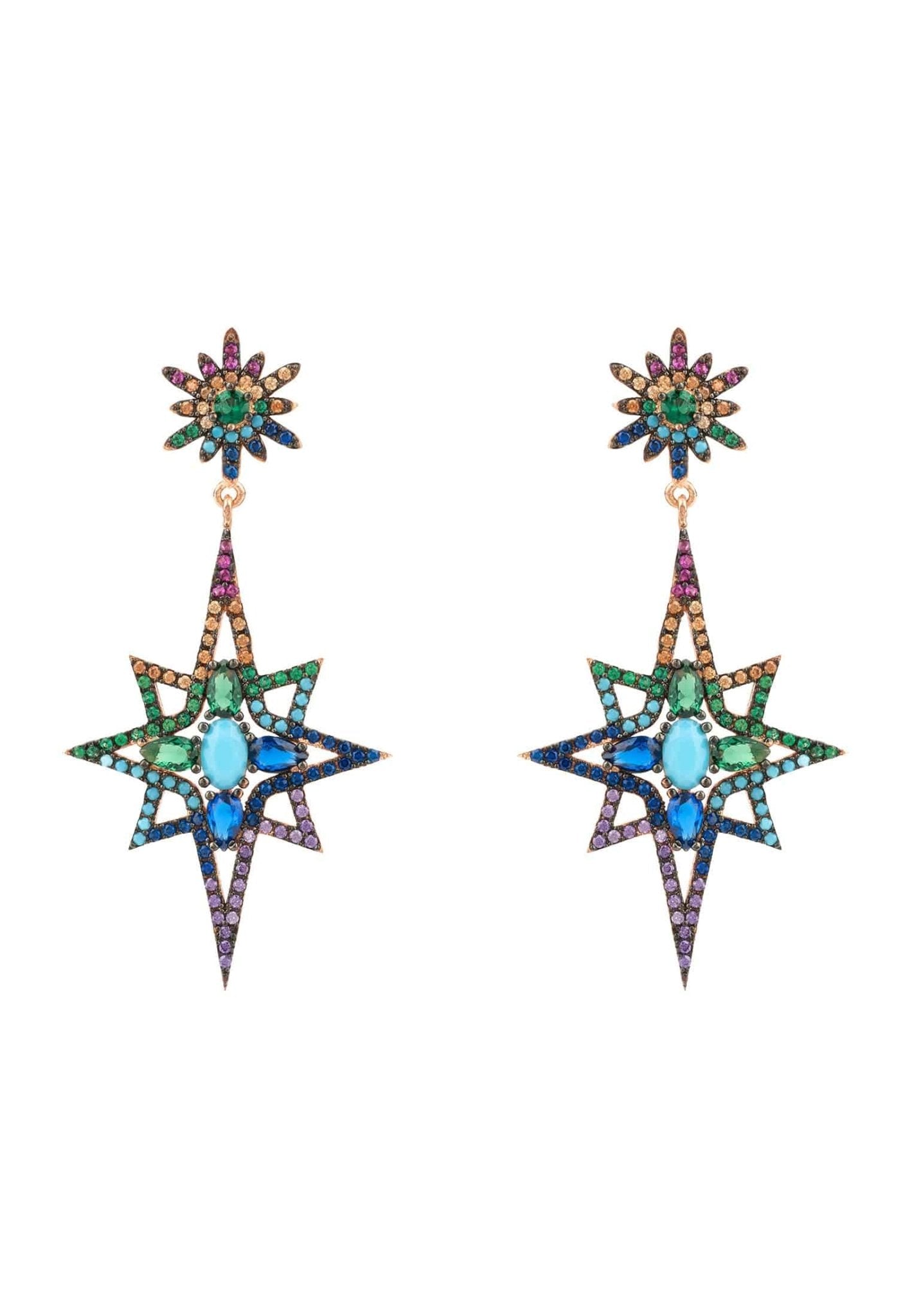 Northern Star Burst Multi Coloured Gemstone Earrings Rosegold