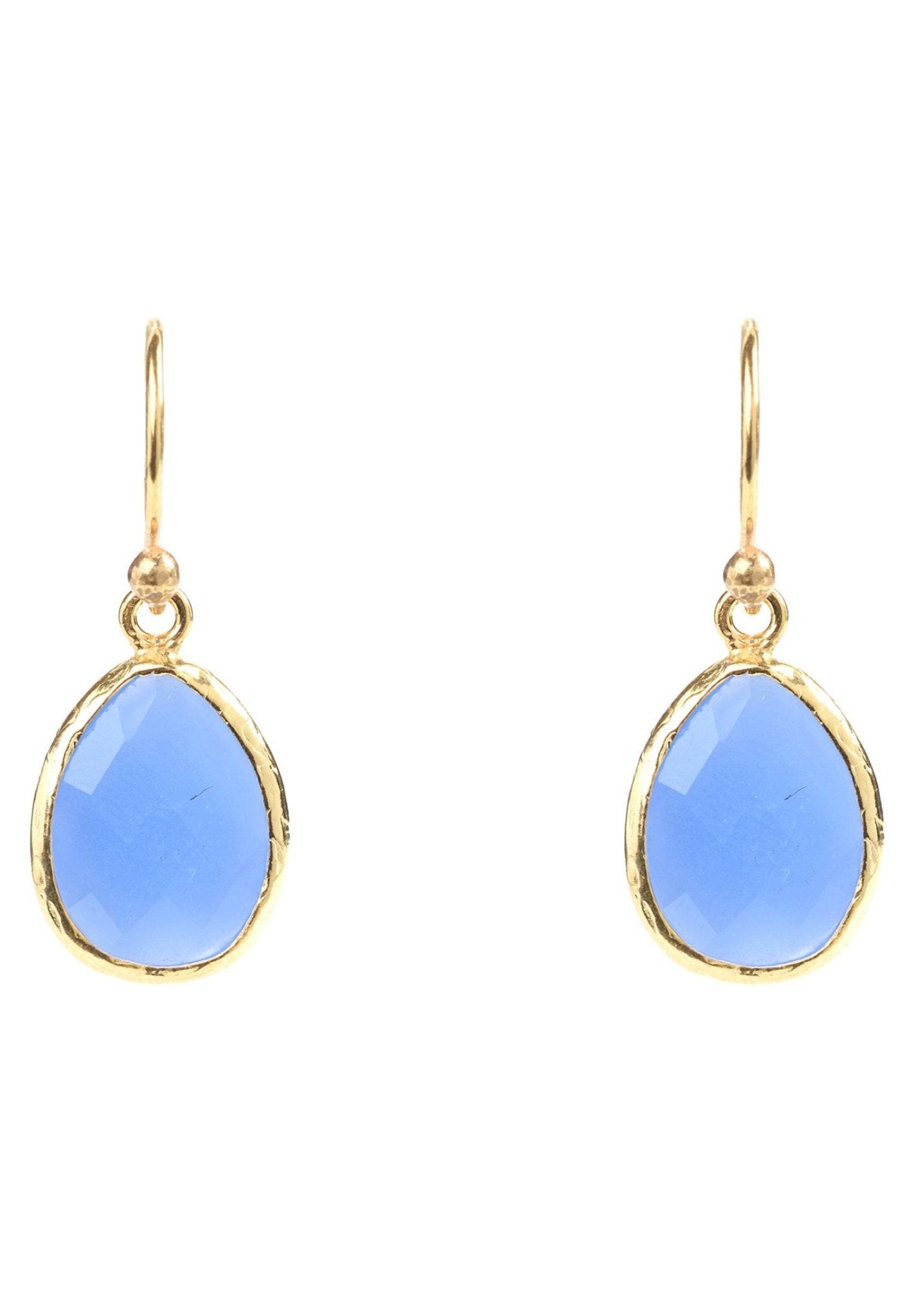 Petite Drop Earrings Dark Blue Chalcedony Gold