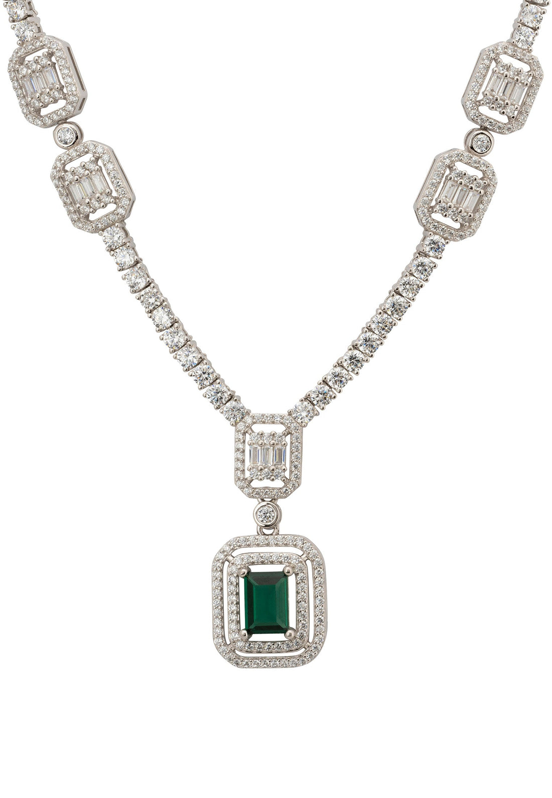 Evita Emerald Statement Necklace Silver