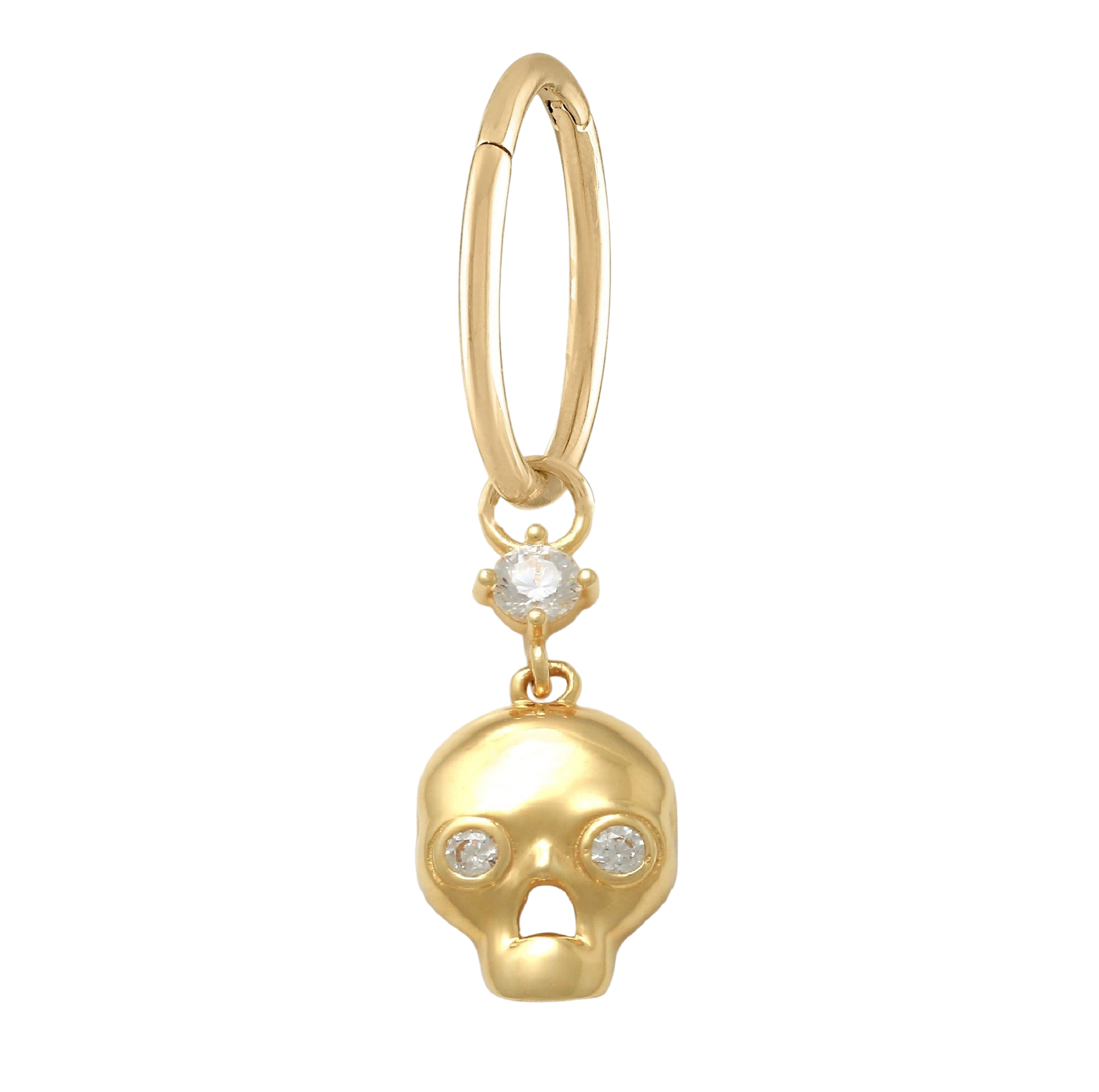 14K Solid Yellow Gold Handmade Belly Ring Hoop With a 10K Solid Yellow Gold Dangling Skull Charm