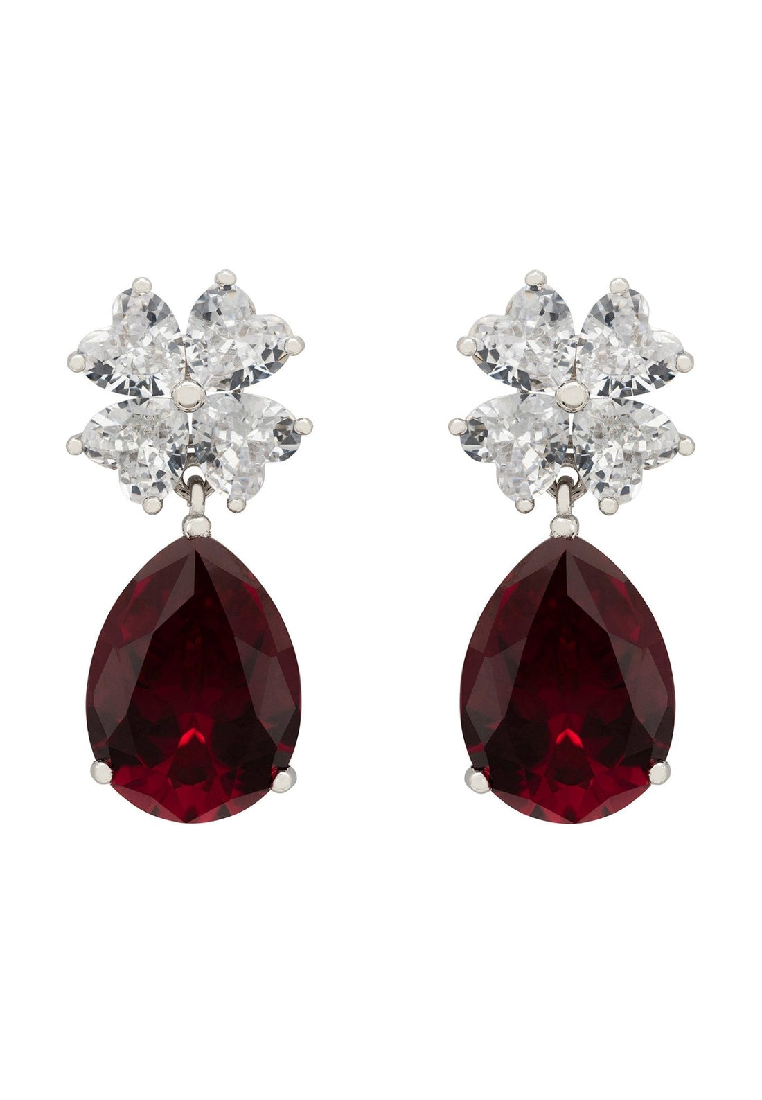 Victoria Teardrop Earrings Silver Ruby