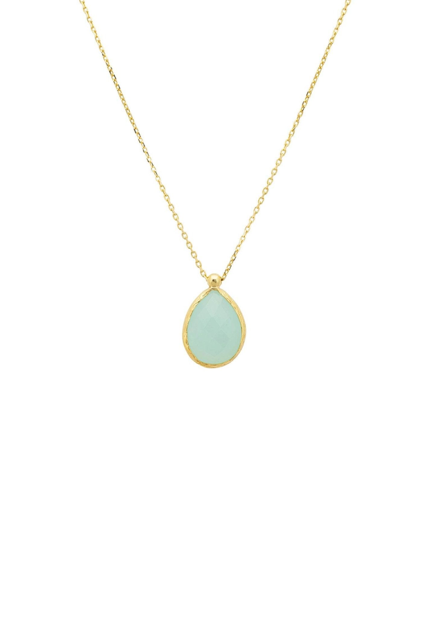 Petite Drop Necklace Gold Aqua Chalcedony