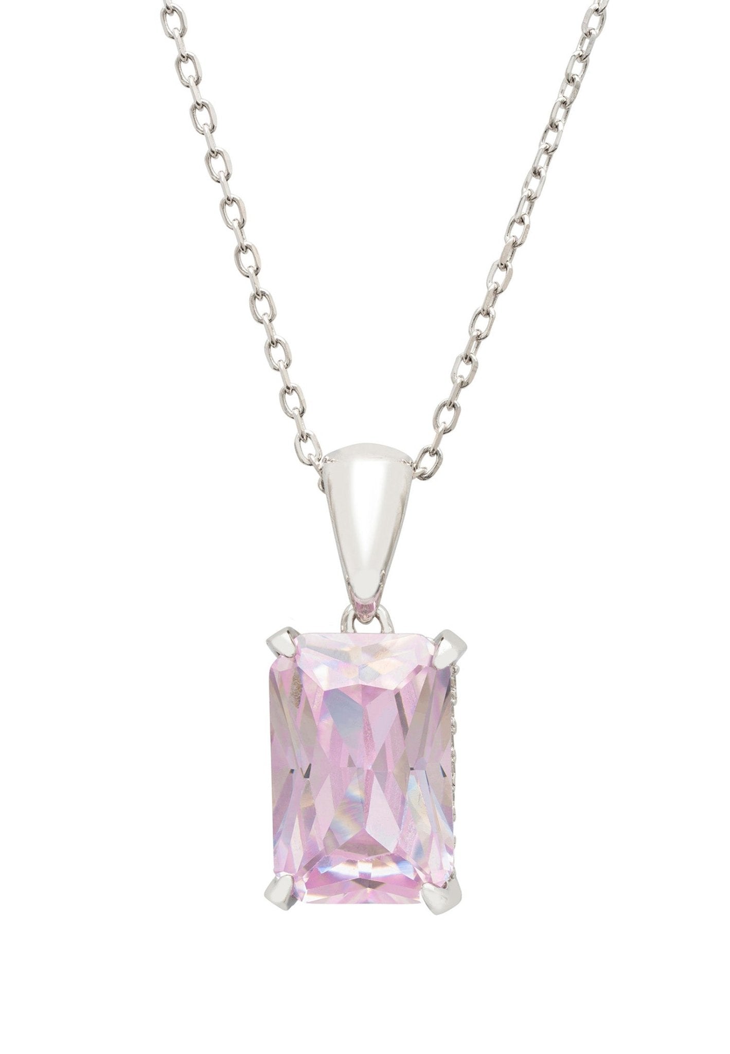 Alexandra Rectangle Gemstone Necklace Silver Morganite