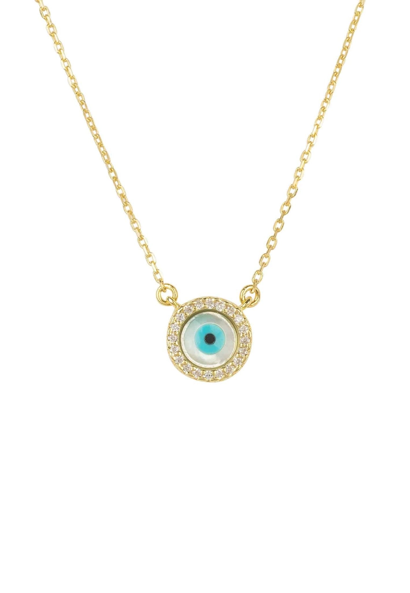 Evil Eye Mother of Pearl Necklace Cz Gold