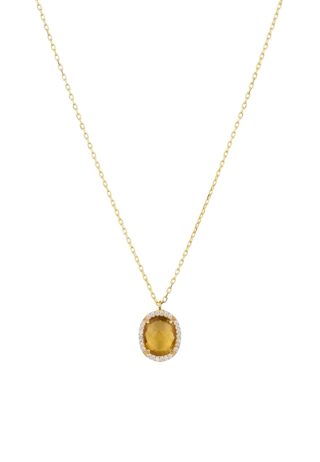 Beatrice Oval Gemstone Pendant Necklace Gold Citrine Hydro