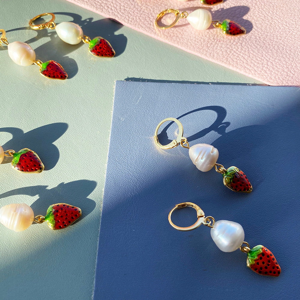 Strawberry Pearl Drop Earrings