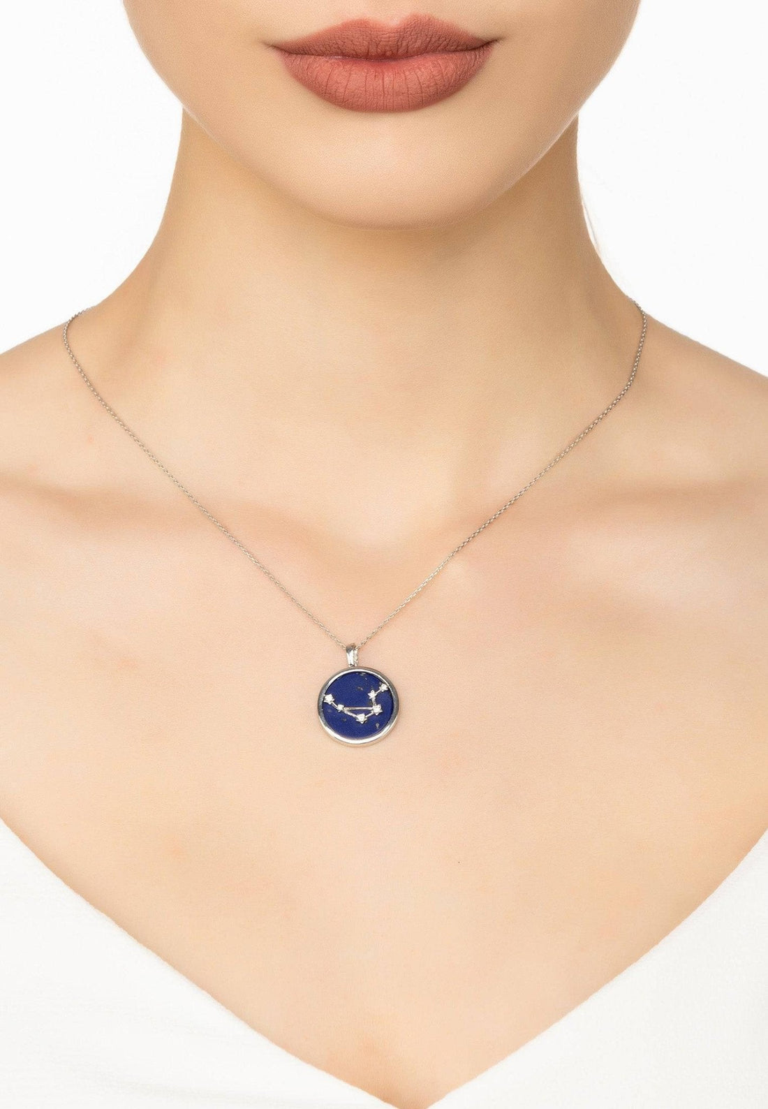 Zodiac Lapis Lazuli Gemstone Star Constellation Pendant Necklace Silver Libra