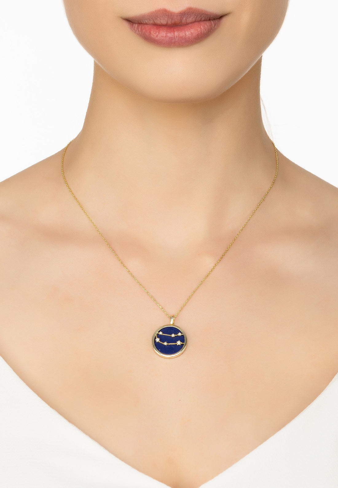 Zodiac Lapis Lazuli Gemstone Star Constellation Pendant Necklace Gold Gemini