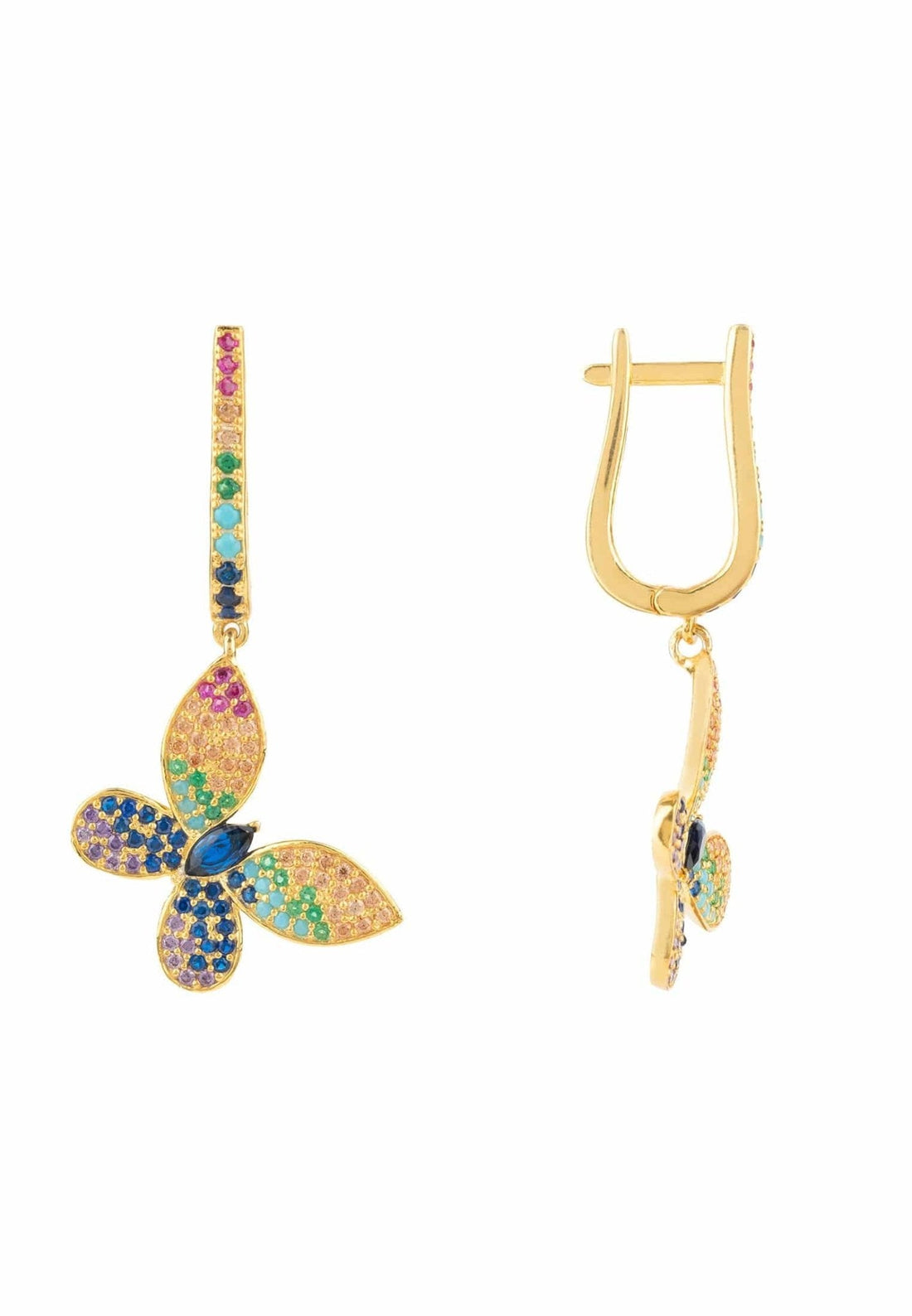 Butterfly Rainbow Multi Coloured Drop Earring Gold