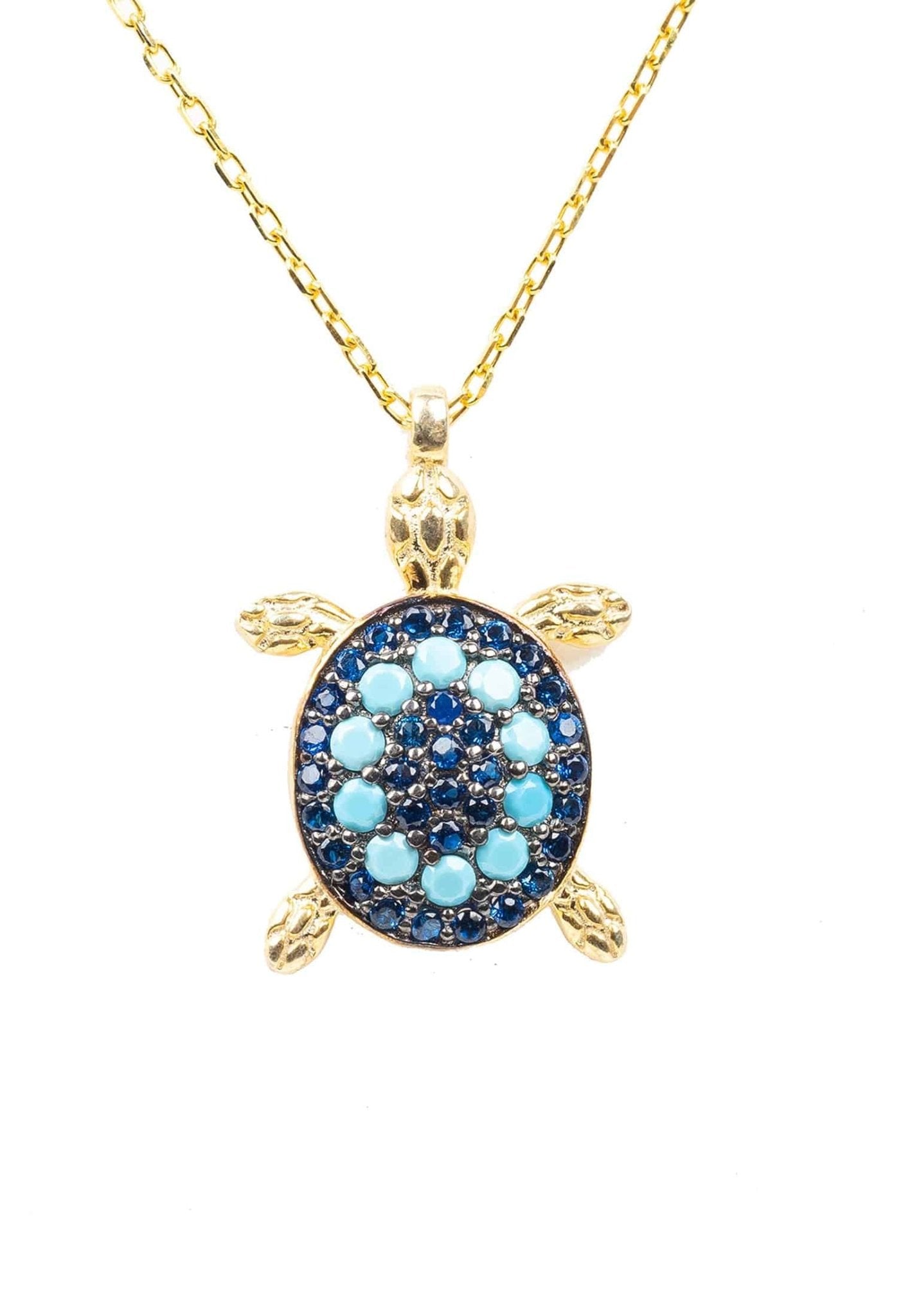 Turtle Turquoise Blue Pendant Necklace Gold