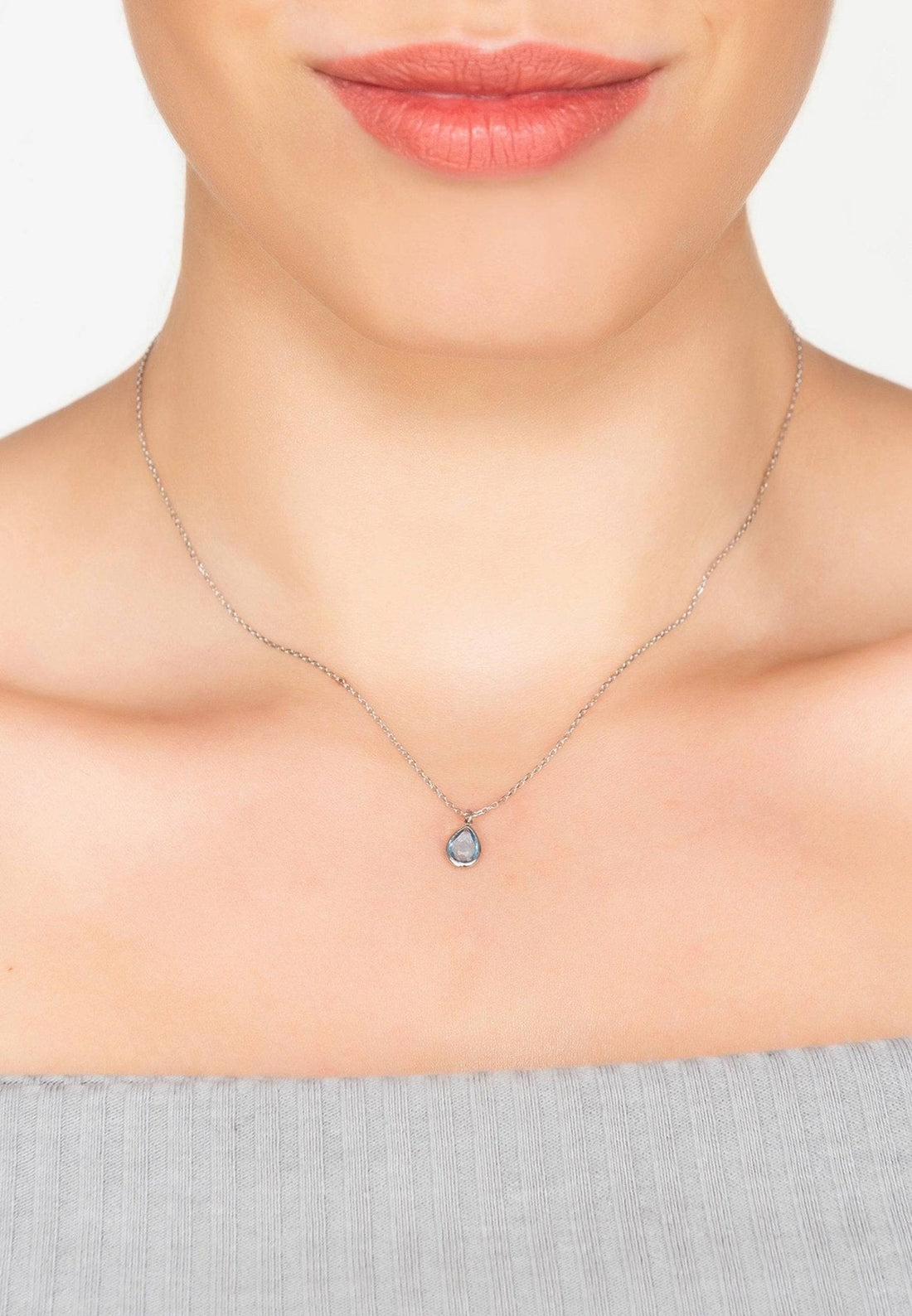 Pisa Mini Teardrop Necklace Silver Blue Topaz