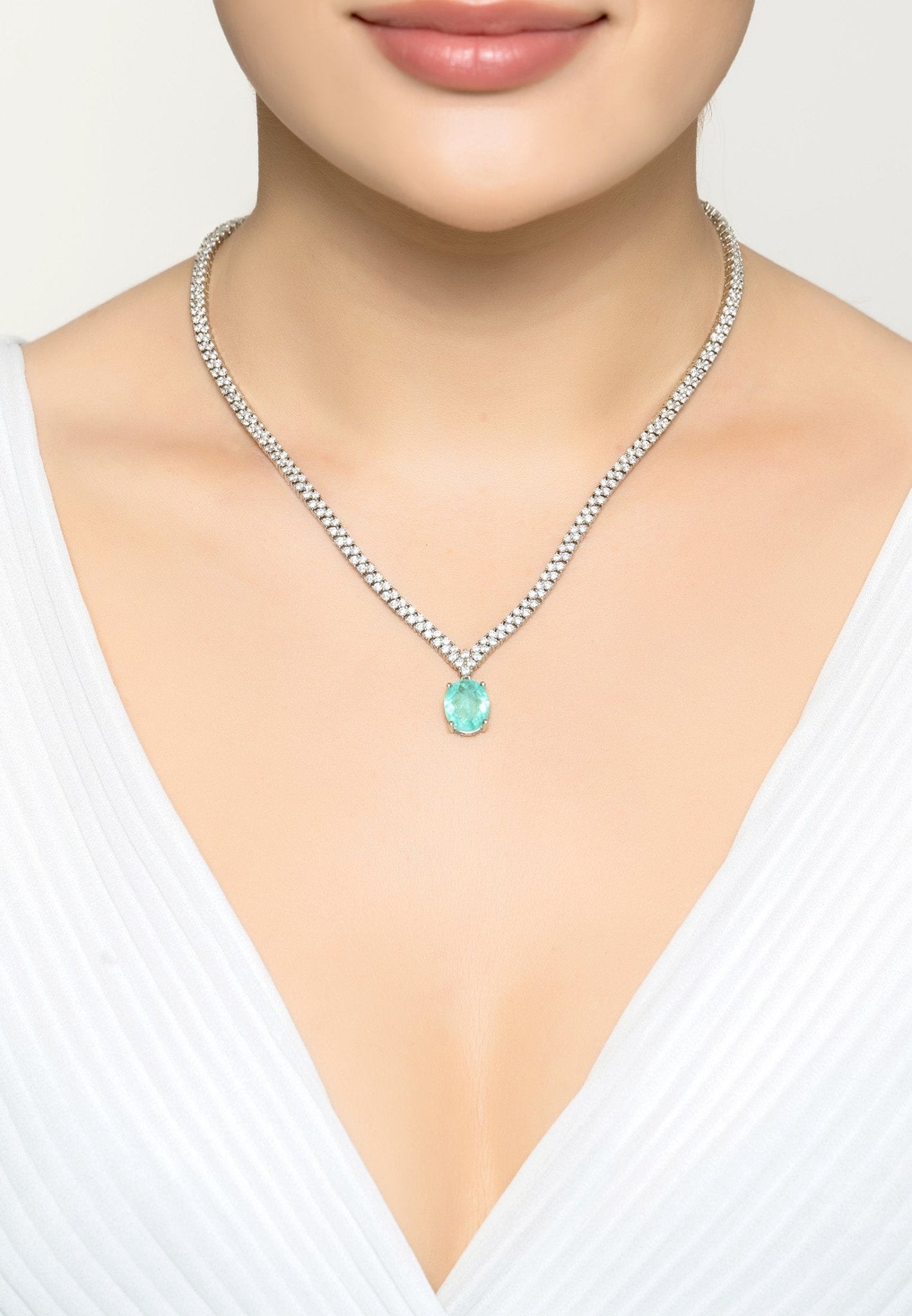 Garbo Oval Gemstone Tennis Necklace Paraiba Tourmaline Silver