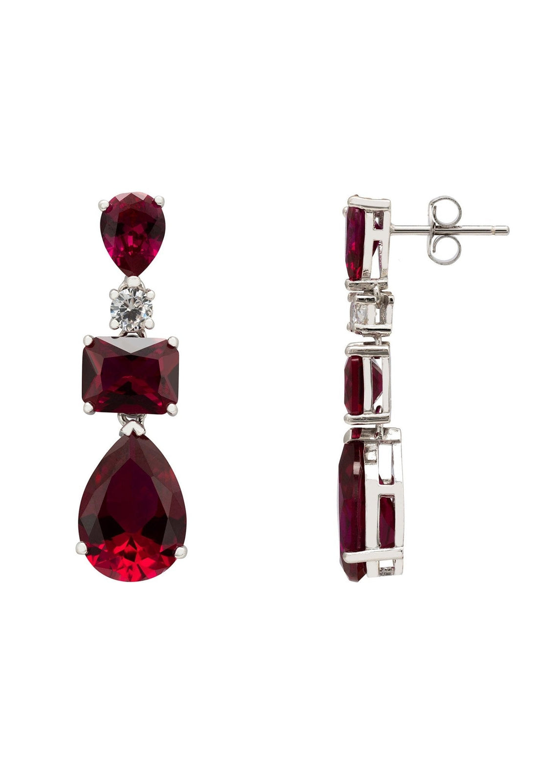 Valentina Drop Earrings Silver Ruby