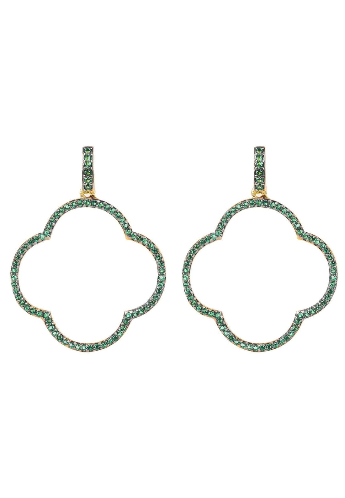 Open Clover Large Drop Earrings Green Gold