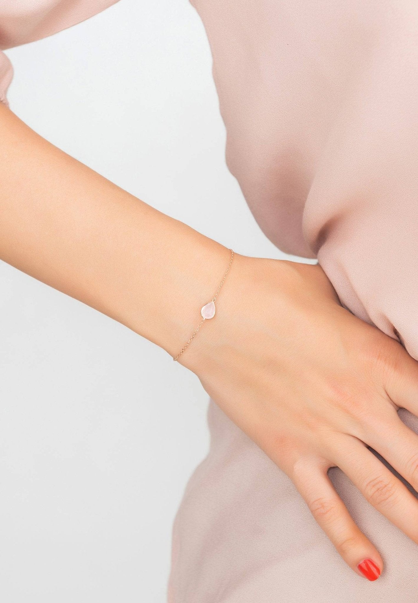 Pisa Mini Teardrop Bracelet Rosegold Rose Quartz