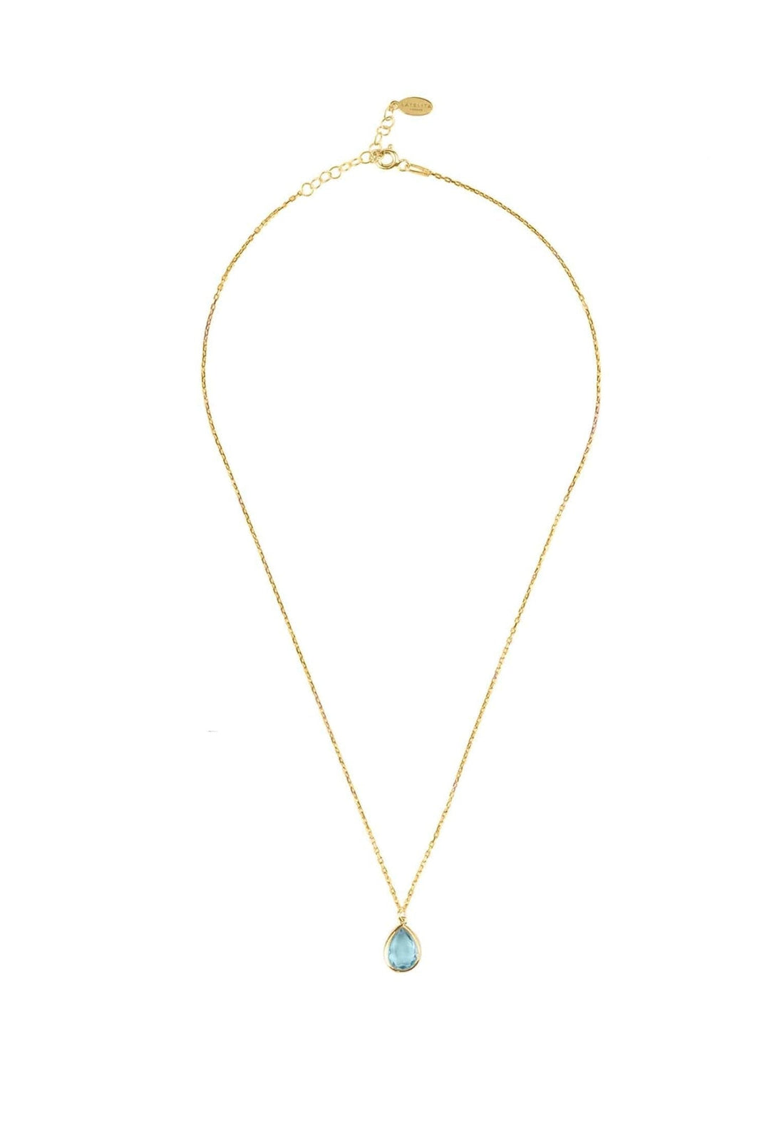 Pisa Mini Teardrop Necklace Gold Blue Topaz