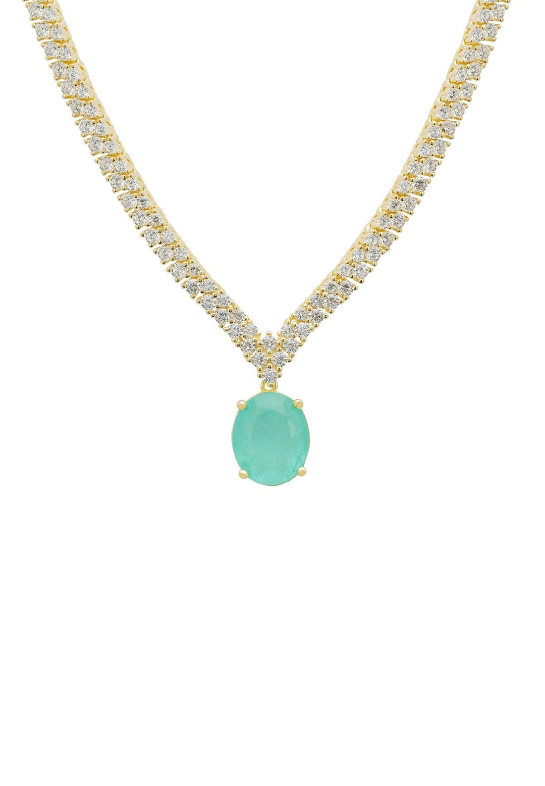 Garbo Oval Gemstone Tennis Necklace Paraiba Tourmaline Gold