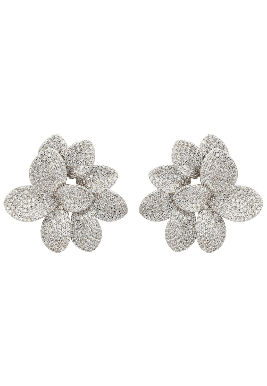 Amaryllis Flower Large Stud Earrings Silver