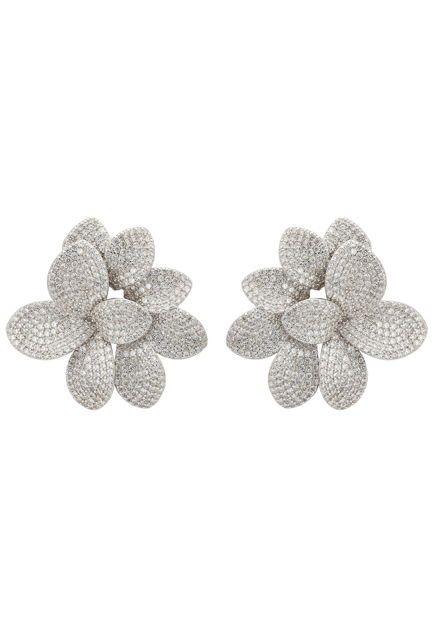 Amaryllis Flower Large Stud Earrings Silver