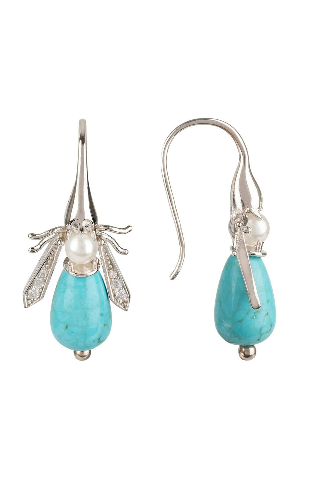 Turquoise Honey Bee Earrings Silver