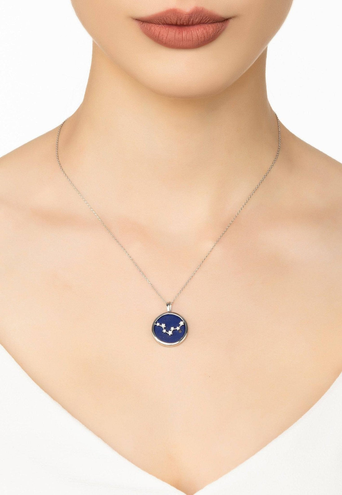 Zodiac Lapis Lazuli Gemstone Star Constellation Pendant Necklace Silver Pisces