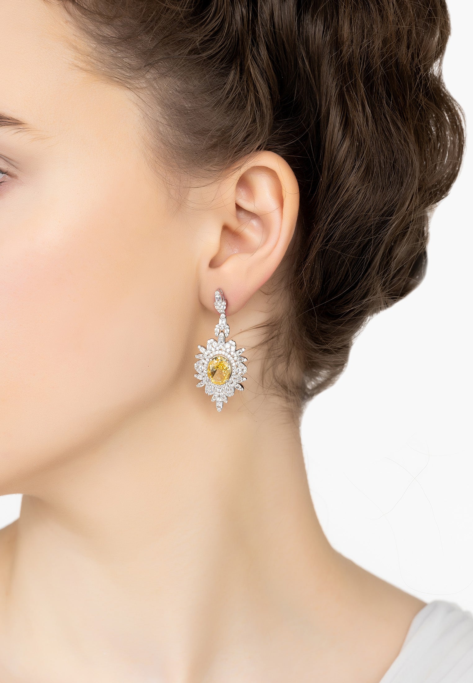 Arabesque Splendor Drop Earrings Yellow Topaz Silver