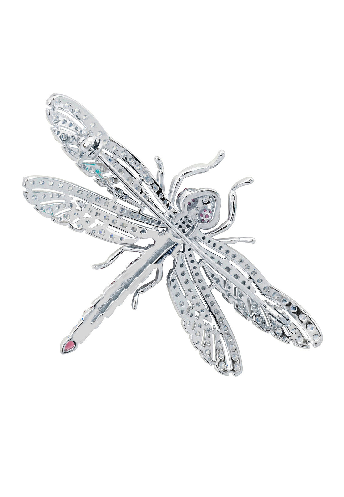 Dragonfly Brooch Silver Ruby Cz