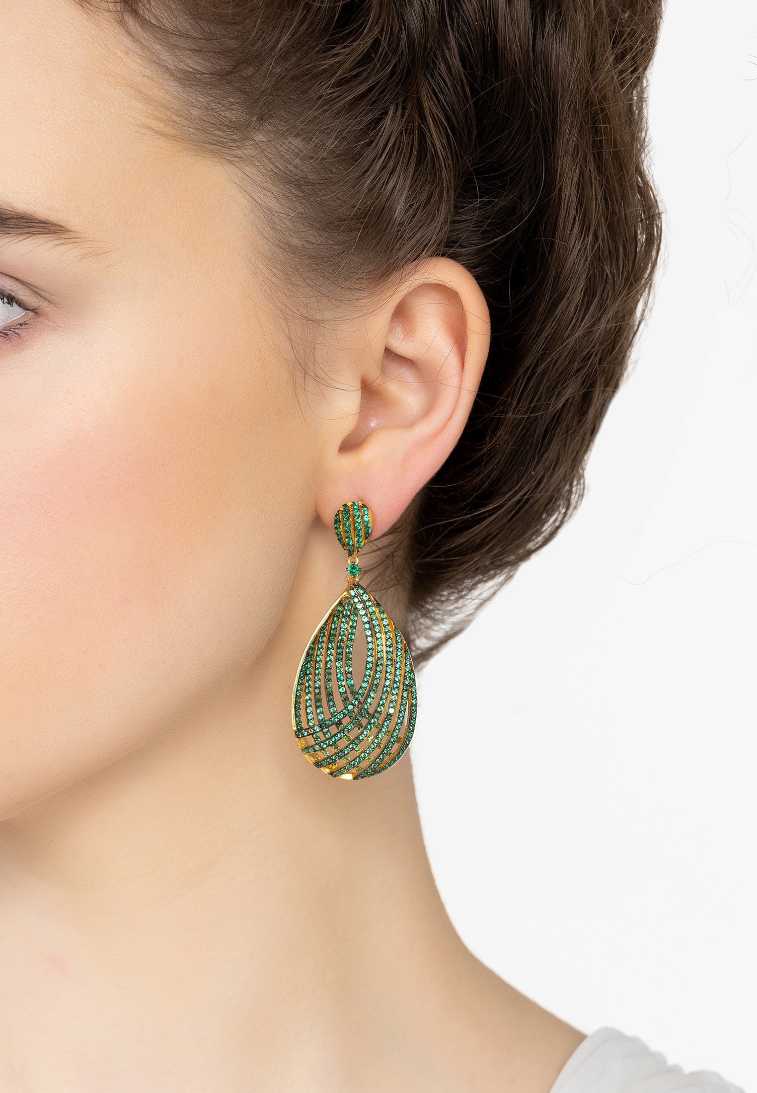 Vortex Teardrop Earrings Green Gold