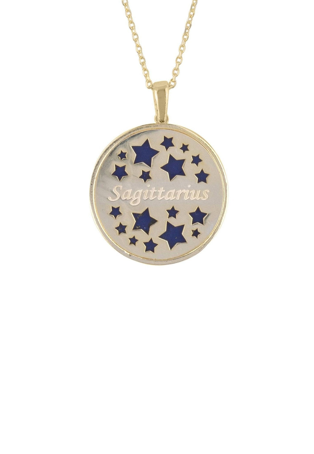 Zodiac Lapis Lazuli Gemstone Star Constellation Pendant Necklace Gold Sagittarius