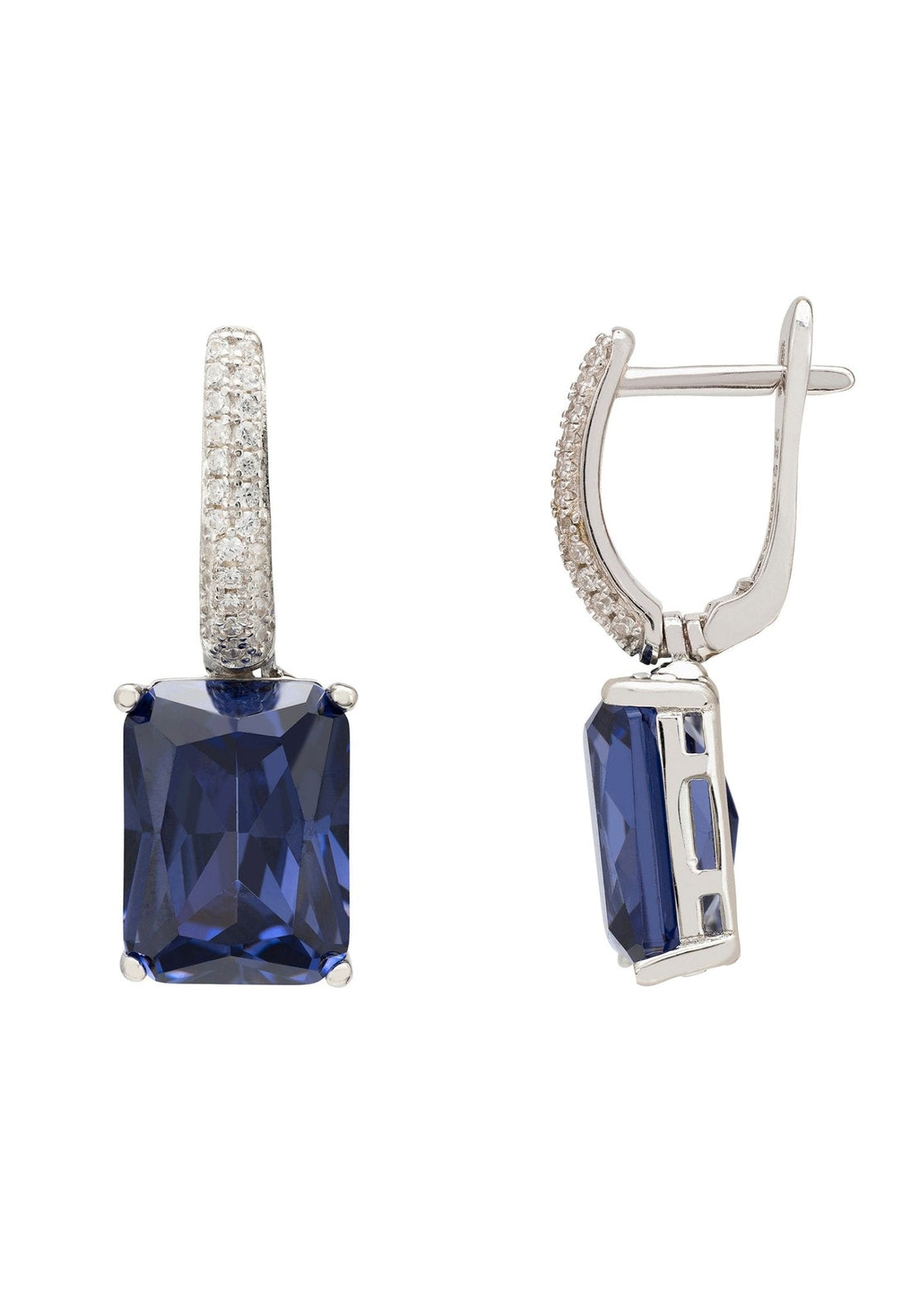 Alexandra Rectangle Drop Earrings Silver Tanzanite