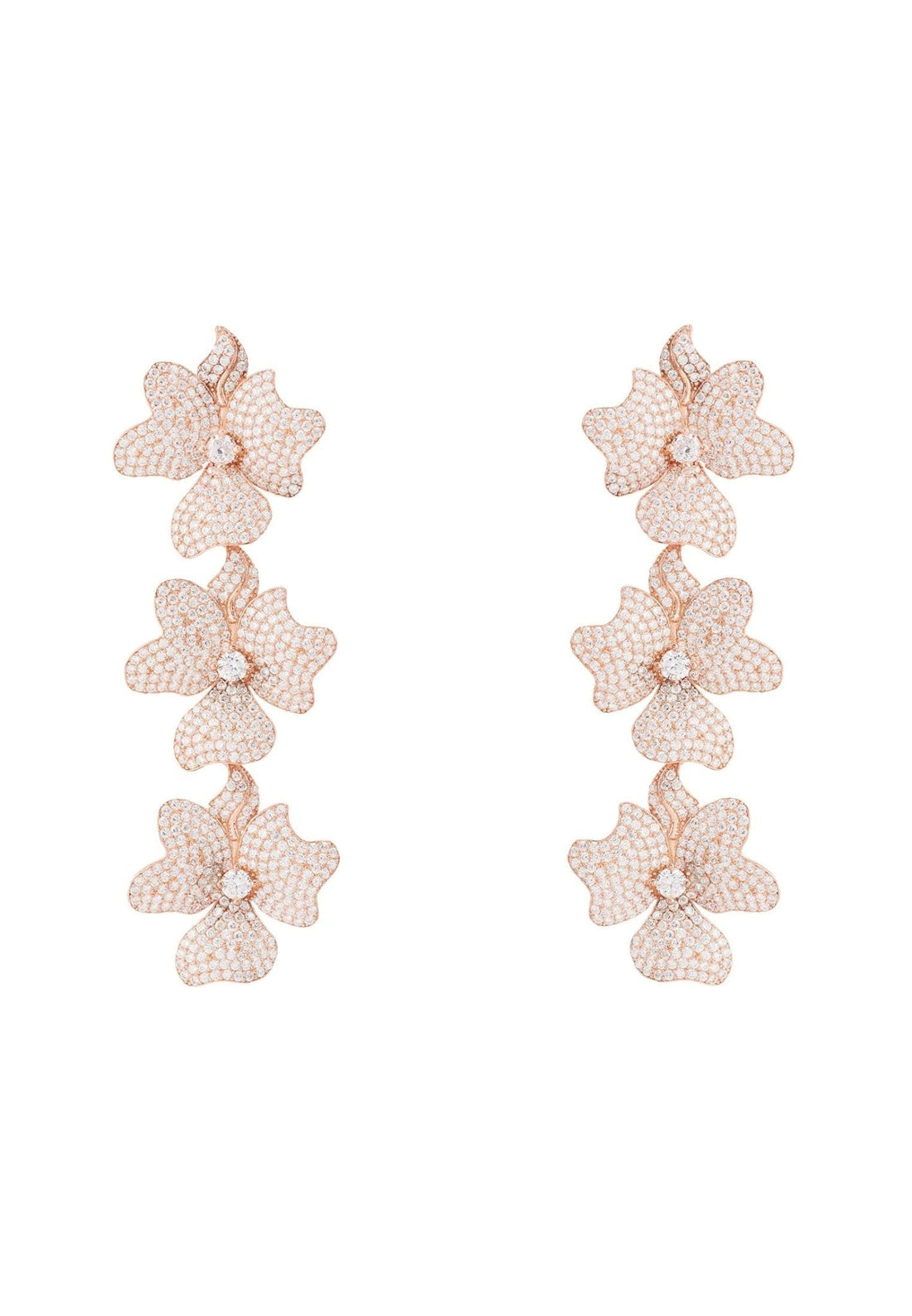 Jasmine Flower Triple Drop Earrings Rosegold