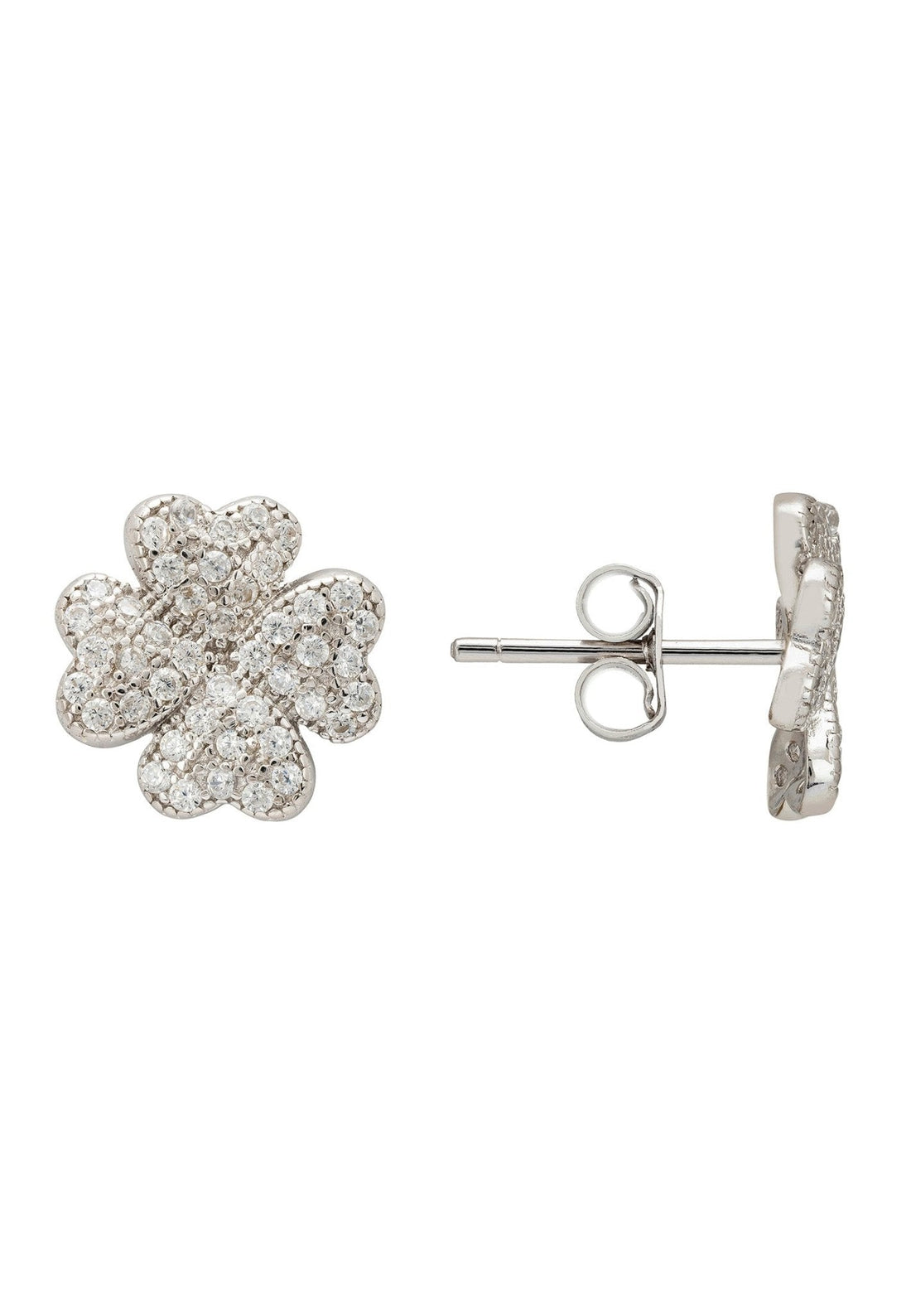 Four Leaf Clover Stud Earrings Silver