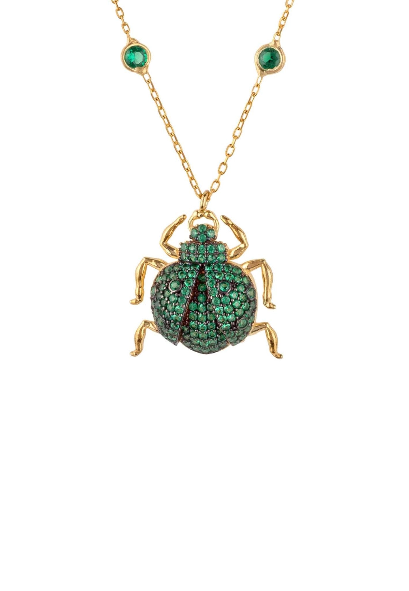 Scarab Beetle Egyptian Green Pendant Necklace Gold