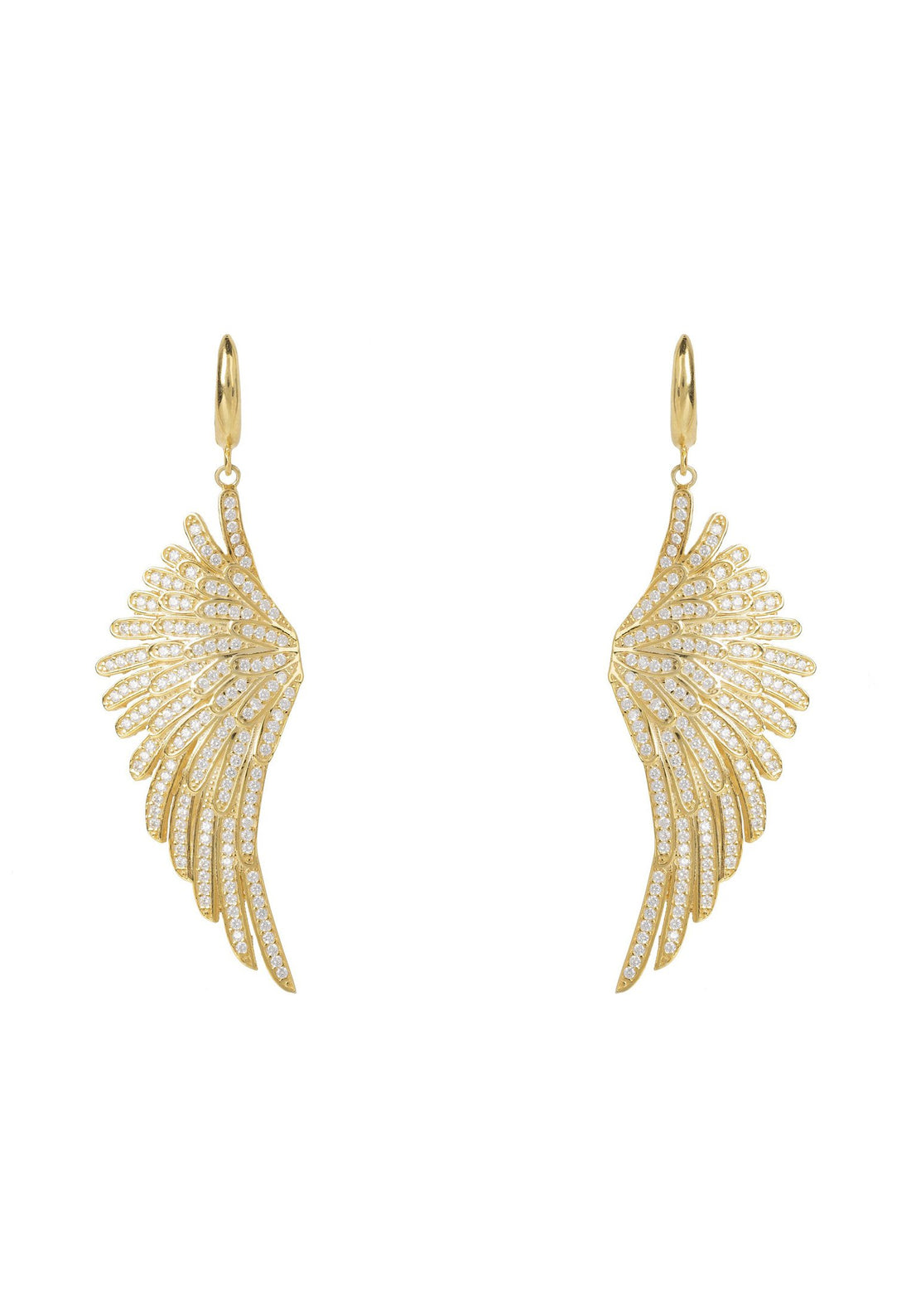 Angel Wing Drop Earrings Gold White