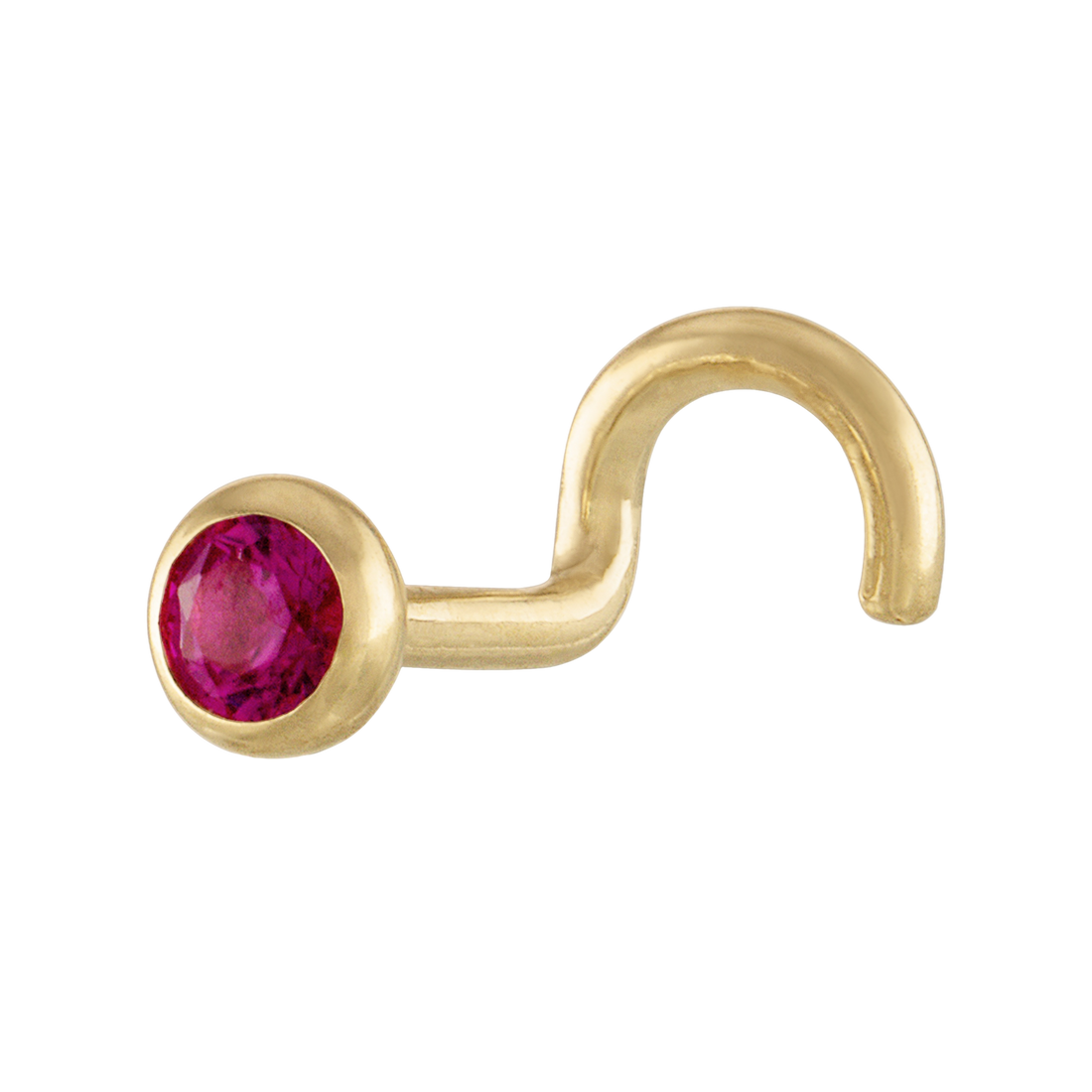 10K Solid Gold Nose Ring With Ruby Red CZ